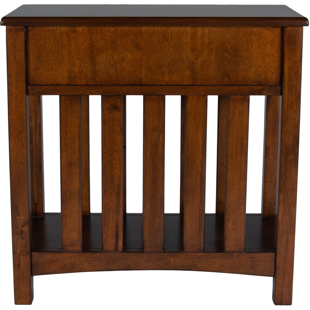 24 Dark Cherry Brown Rectangular End Table With Drawer And Shelf