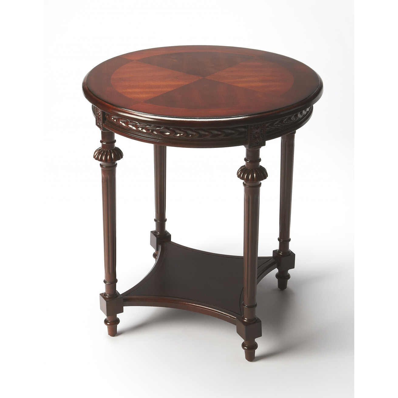 27 Dark Brown Manufactured Wood Round End Table With Shelf