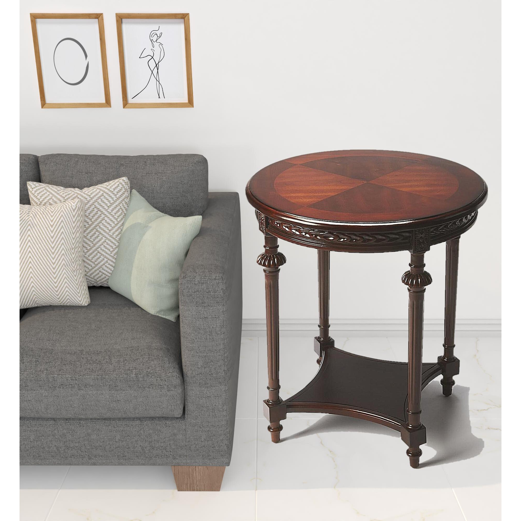 27 Dark Brown Manufactured Wood Round End Table With Shelf