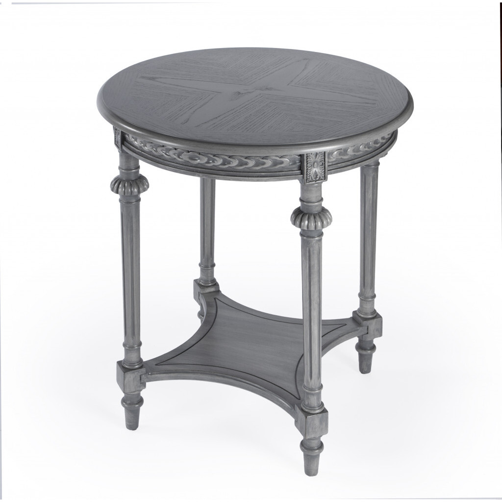 27 Gray Classic Round End Table With Shelf