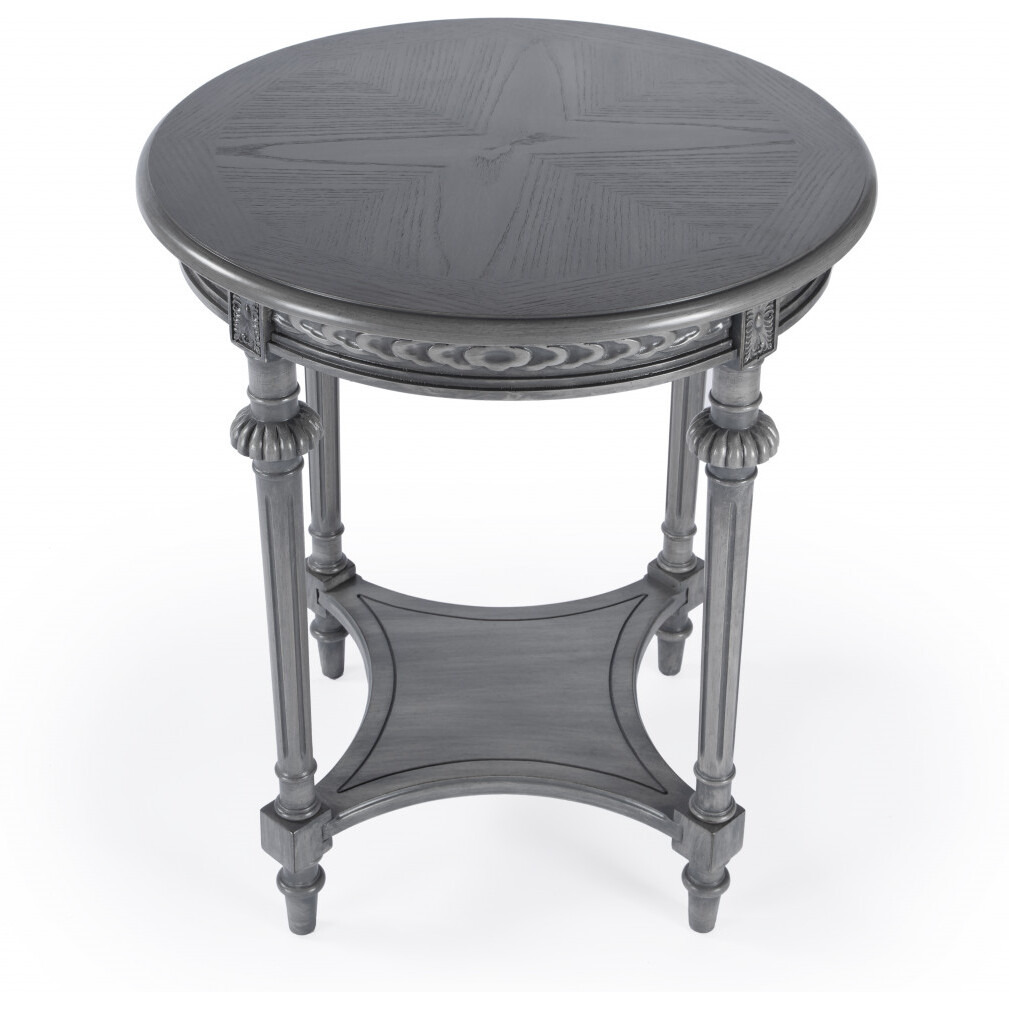 27 Gray Classic Round End Table With Shelf
