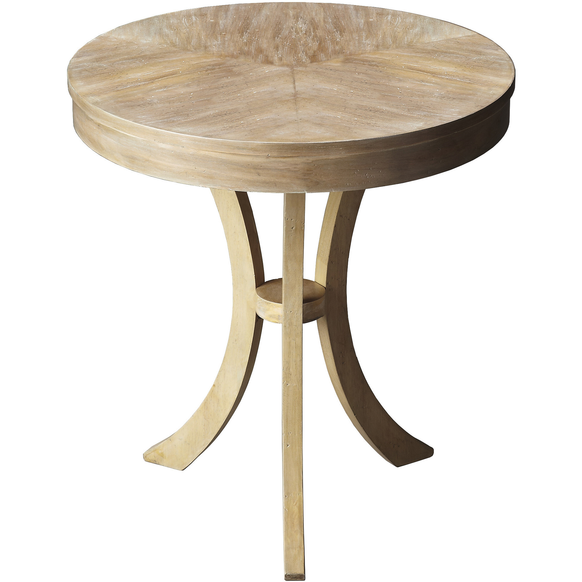 26 Beige Distressed Round Three Leg End Table
