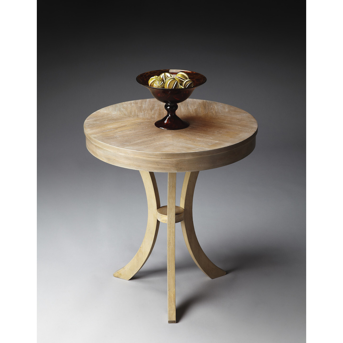 26 Beige Distressed Round Three Leg End Table