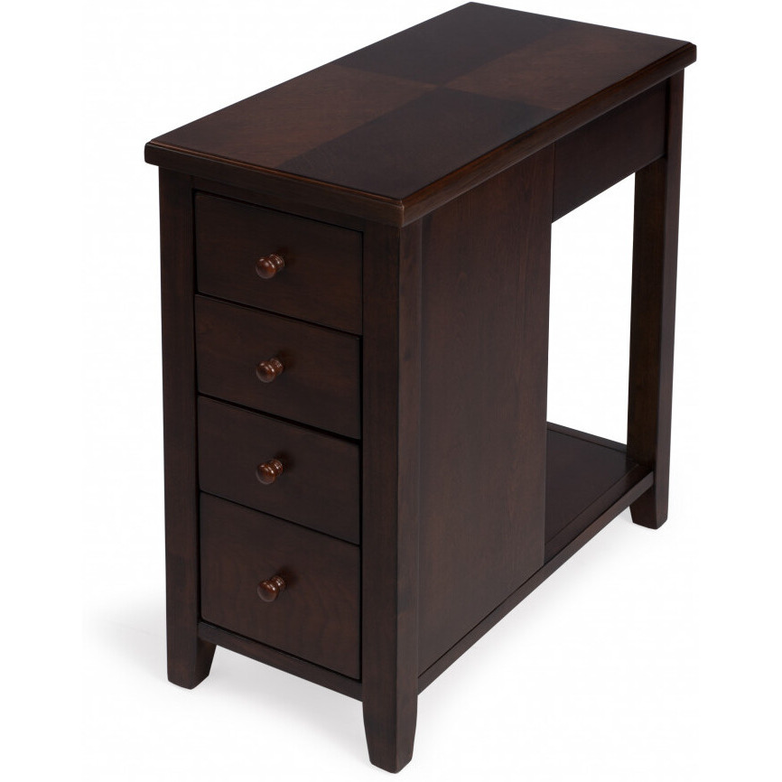 24 Dark Brown Manufactured Wood Rectangular End Table With Four Drawers And Shelf