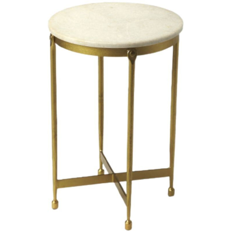 20 Antiqued Gold And White Marble Round End Table