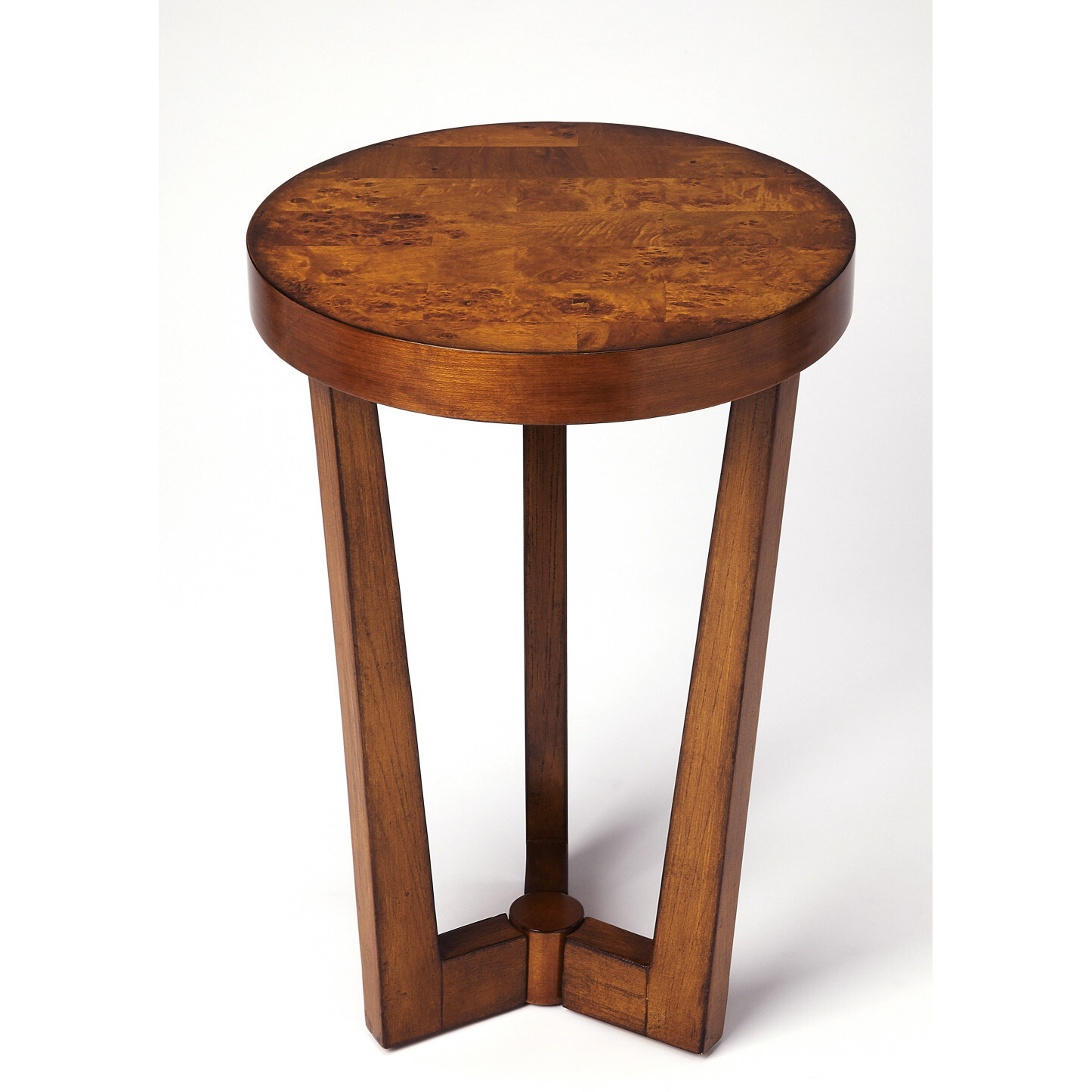 24 Medium Brown Burl Veneer Round End Table