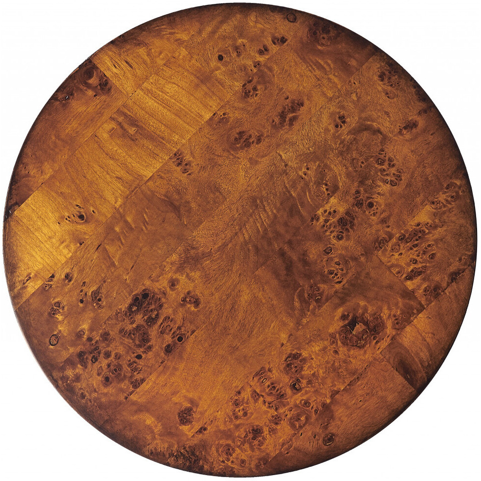 24 Medium Brown Burl Veneer Round End Table