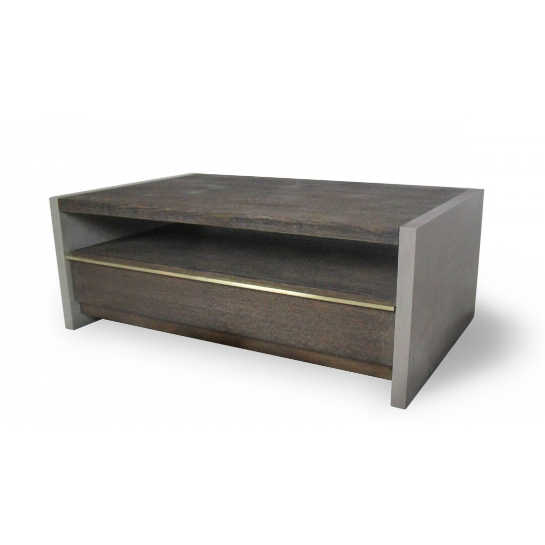 47 Dark Grey Walnut And Concrete Rectangular Coffee Table With Drawer And Shelf