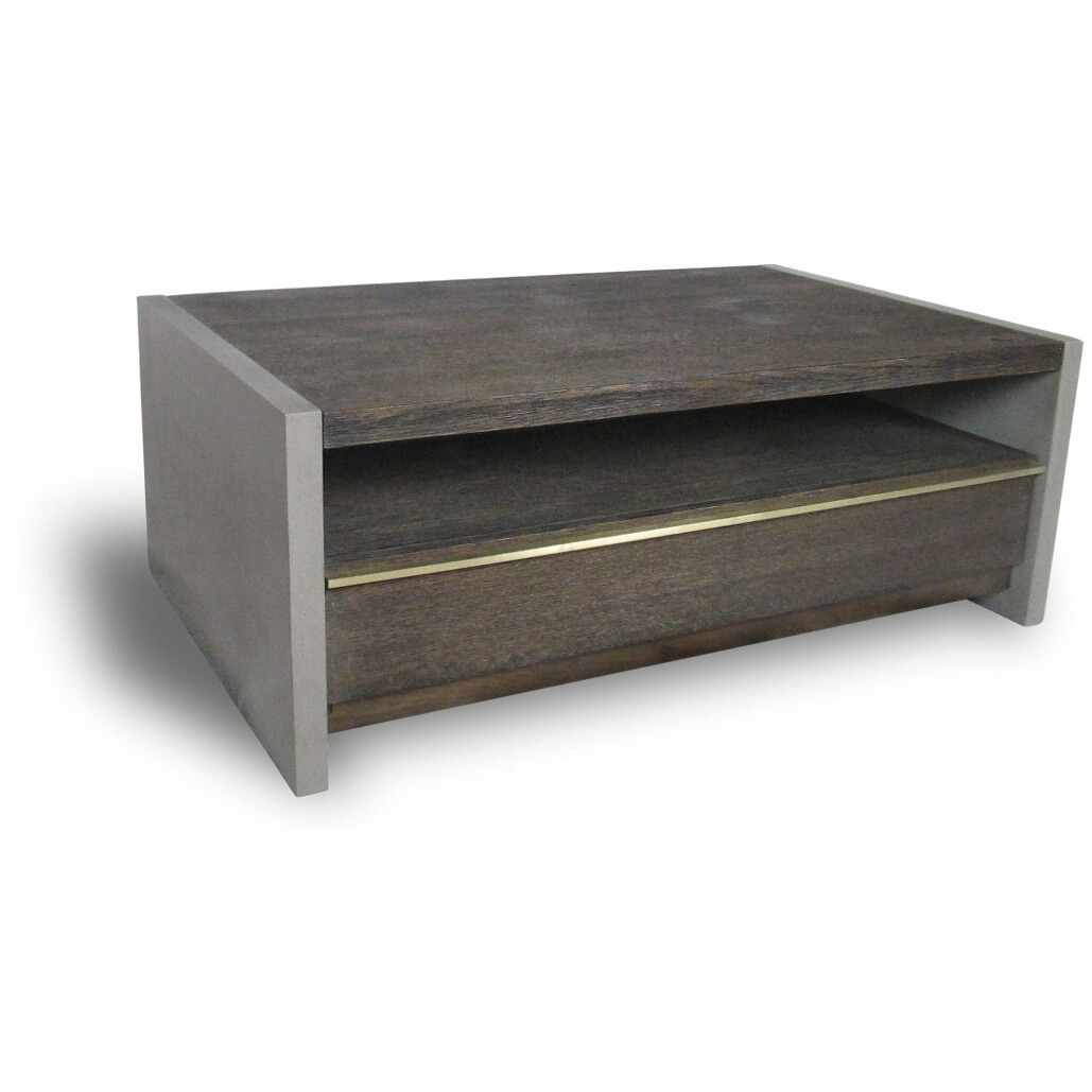 47 Dark Grey Walnut And Concrete Rectangular Coffee Table With Drawer And Shelf