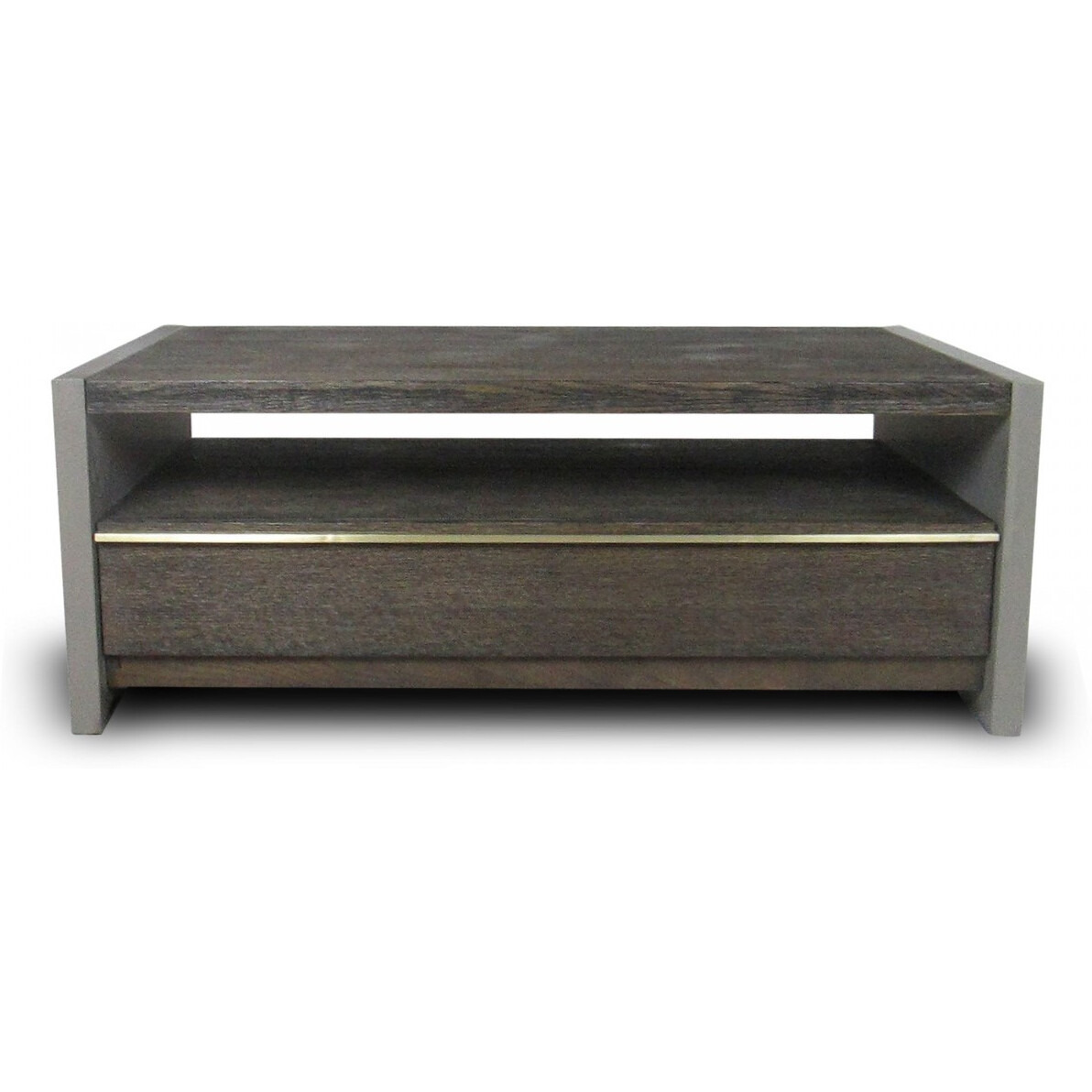 47 Dark Grey Walnut And Concrete Rectangular Coffee Table With Drawer And Shelf