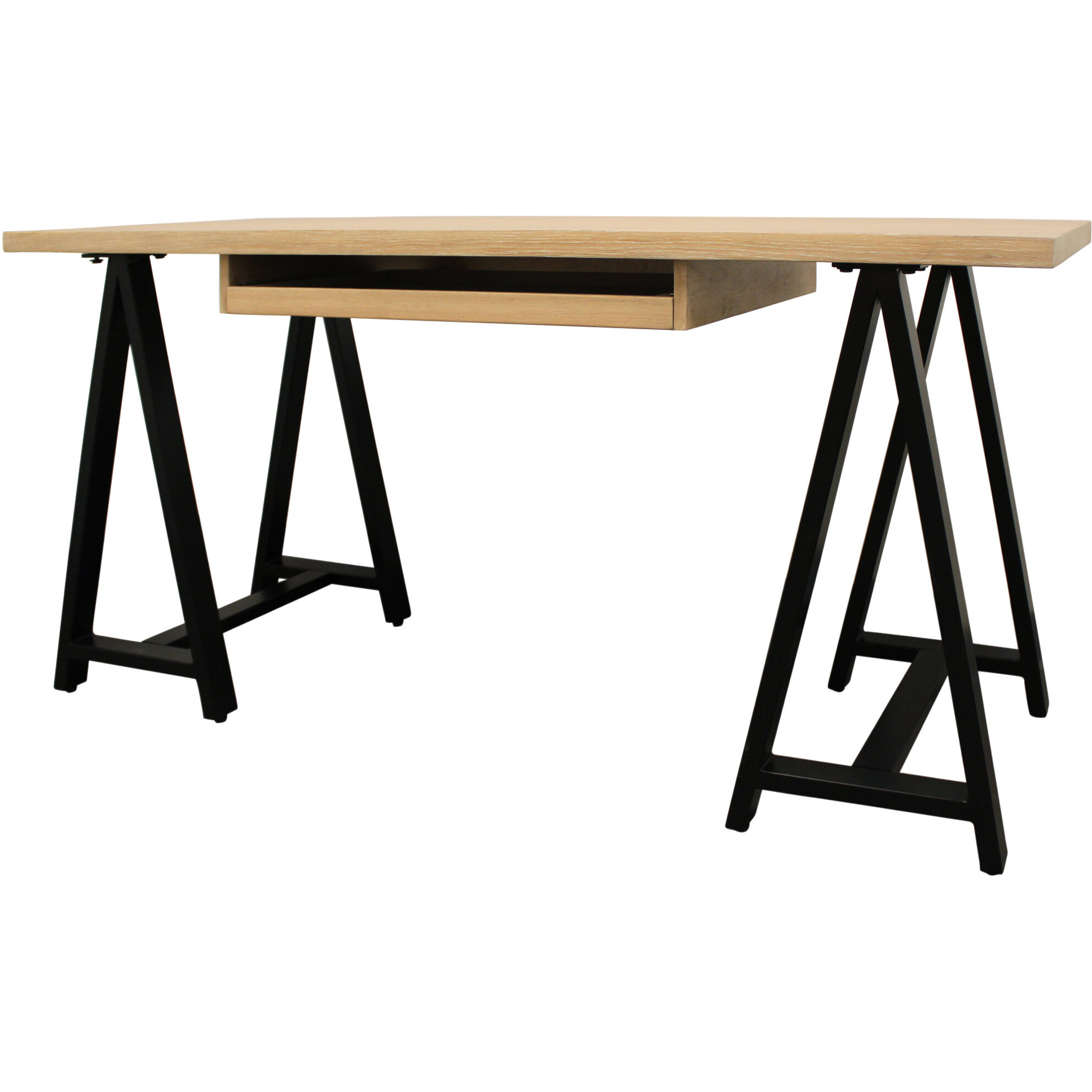 60 Ivory And Black Oak Solid Wood Executive Desk