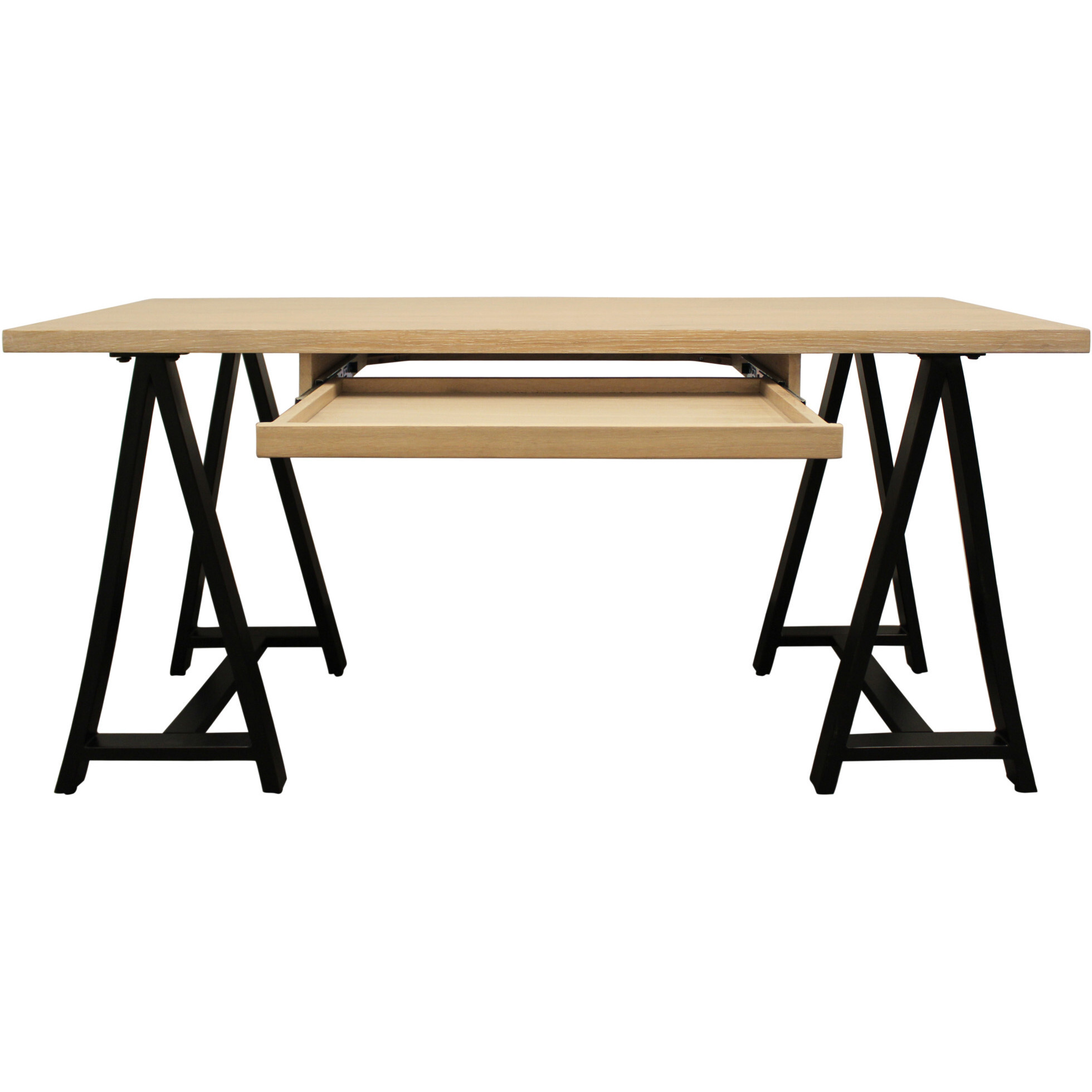 60 Ivory And Black Oak Solid Wood Executive Desk