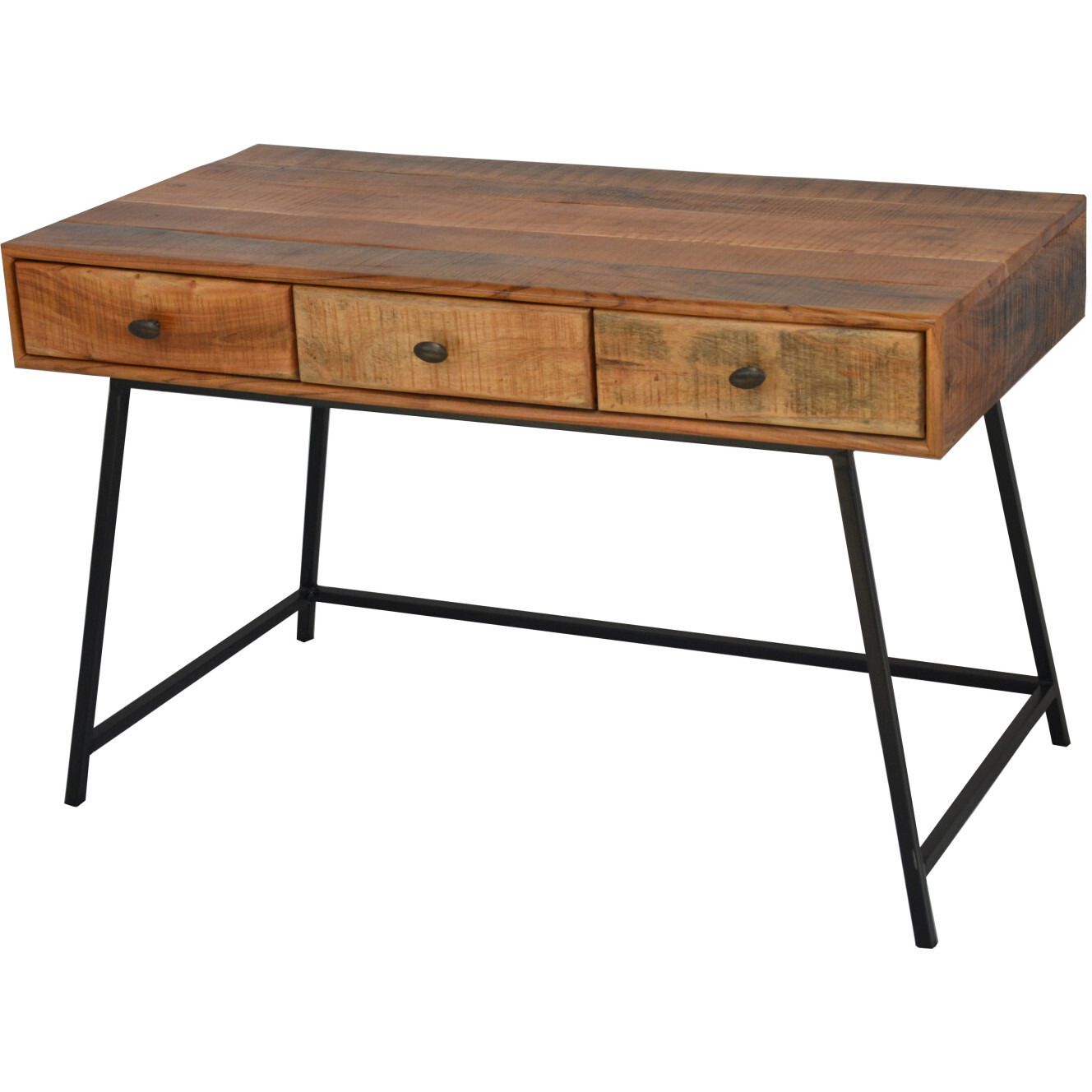 47 Natural And Black Mango Solid Wood Writing Desk With Three Drawers