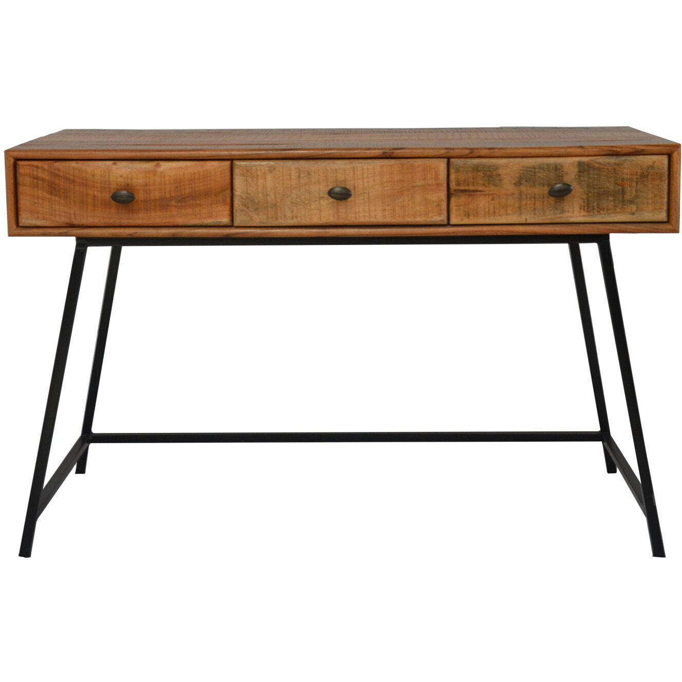 47 Natural And Black Mango Solid Wood Writing Desk With Three Drawers