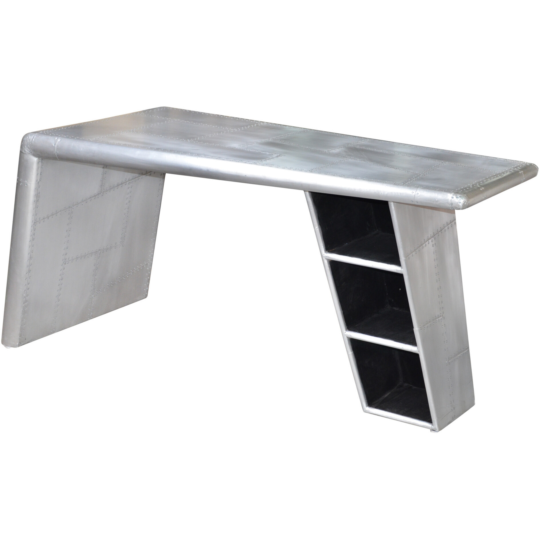60 Silver Aluminum Writing Desk With Five Drawers