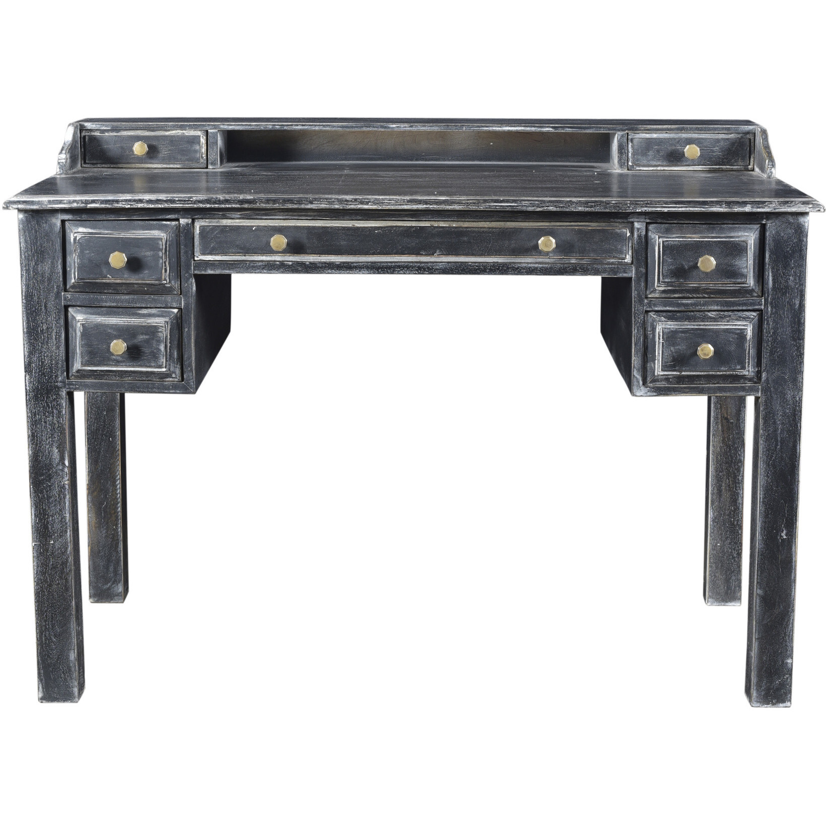 46 Black Mango Solid Wood Computer Desk With Seven Drawers