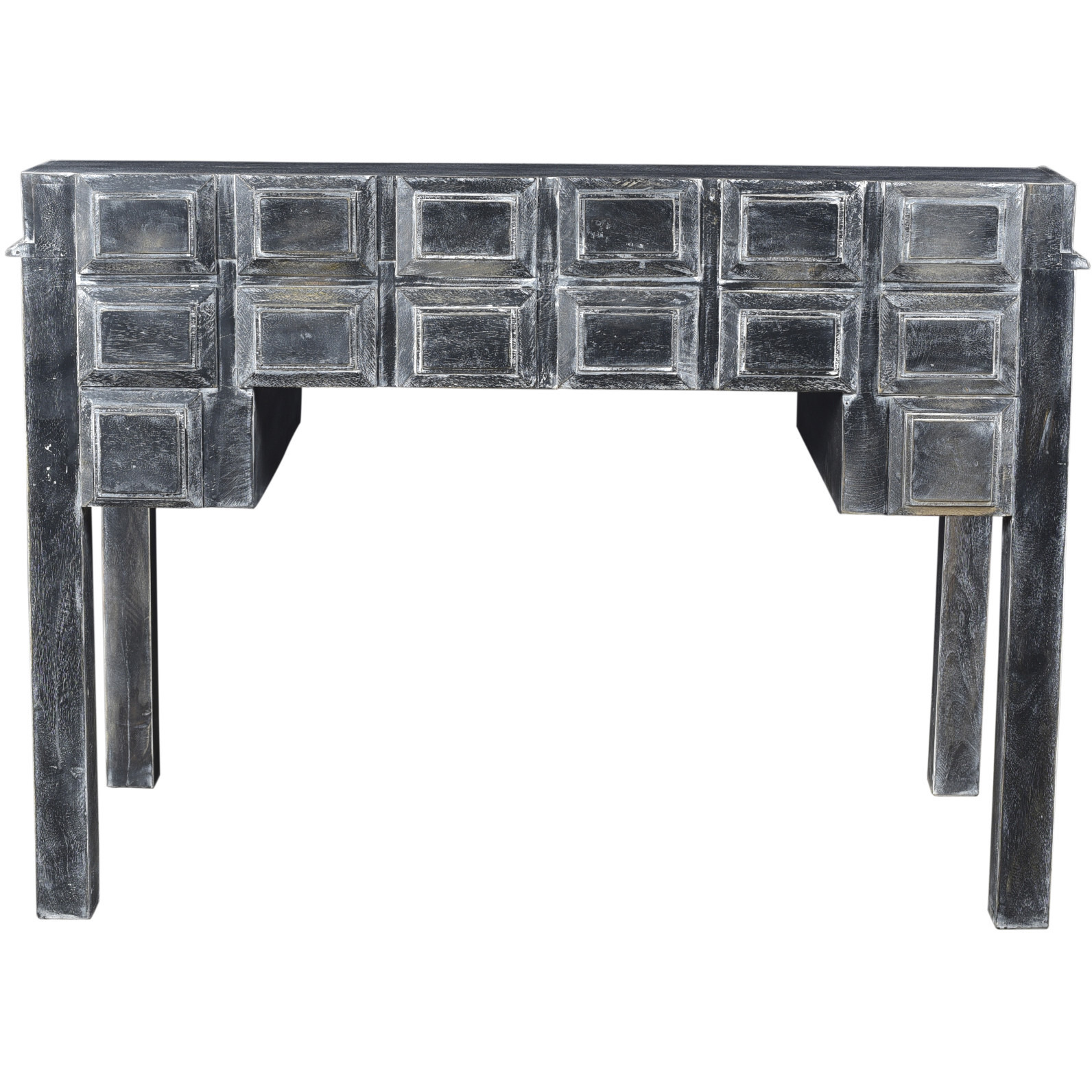 46 Black Mango Solid Wood Computer Desk With Seven Drawers