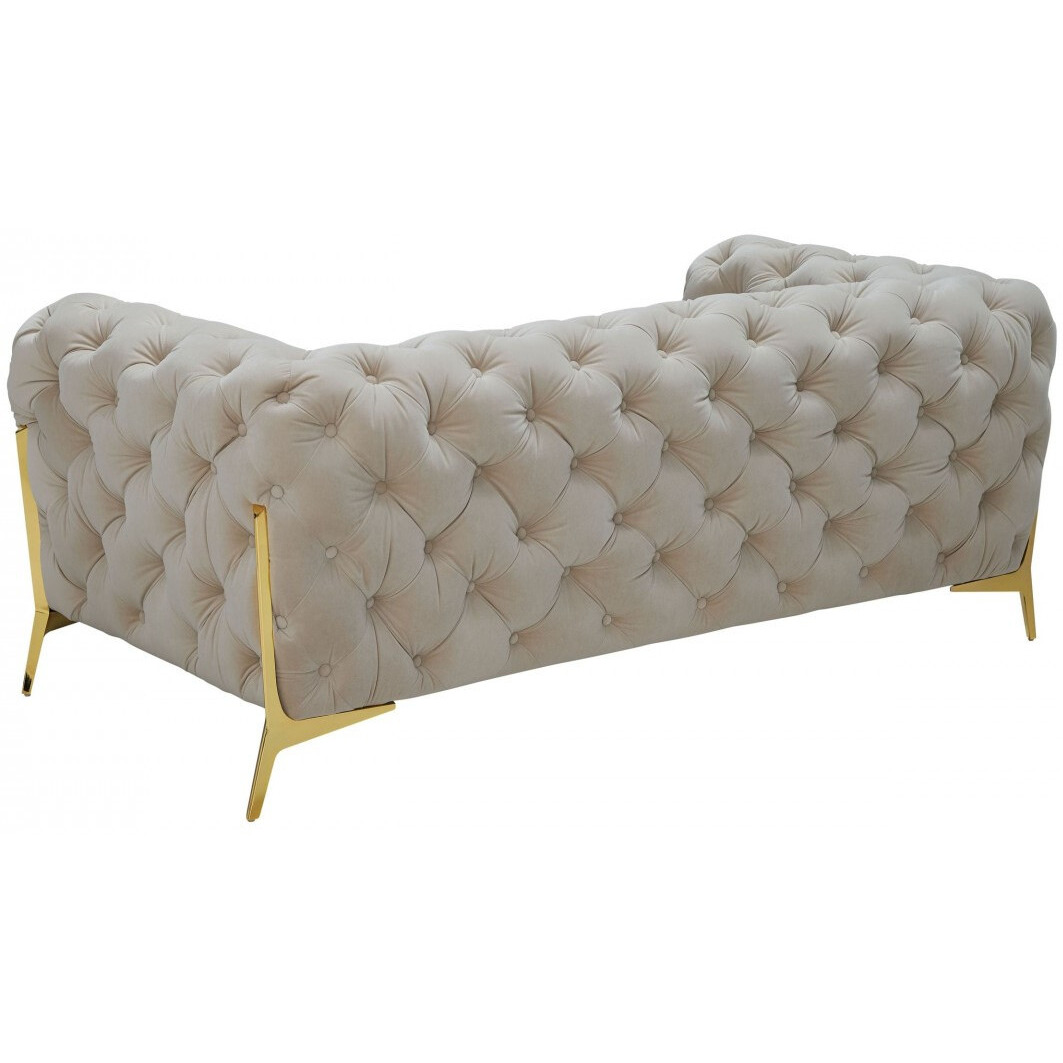 74 Beige Tufted Velvet And Gold Chesterfield Love Seat