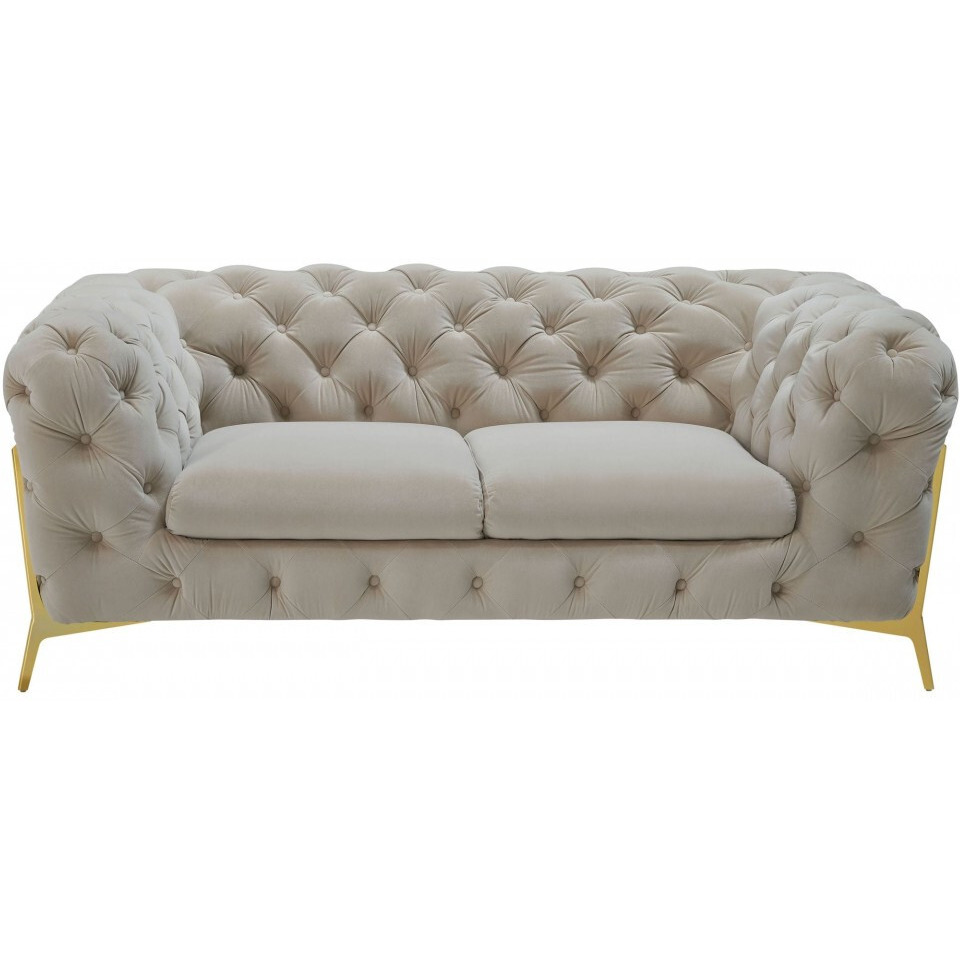 74 Beige Tufted Velvet And Gold Chesterfield Love Seat