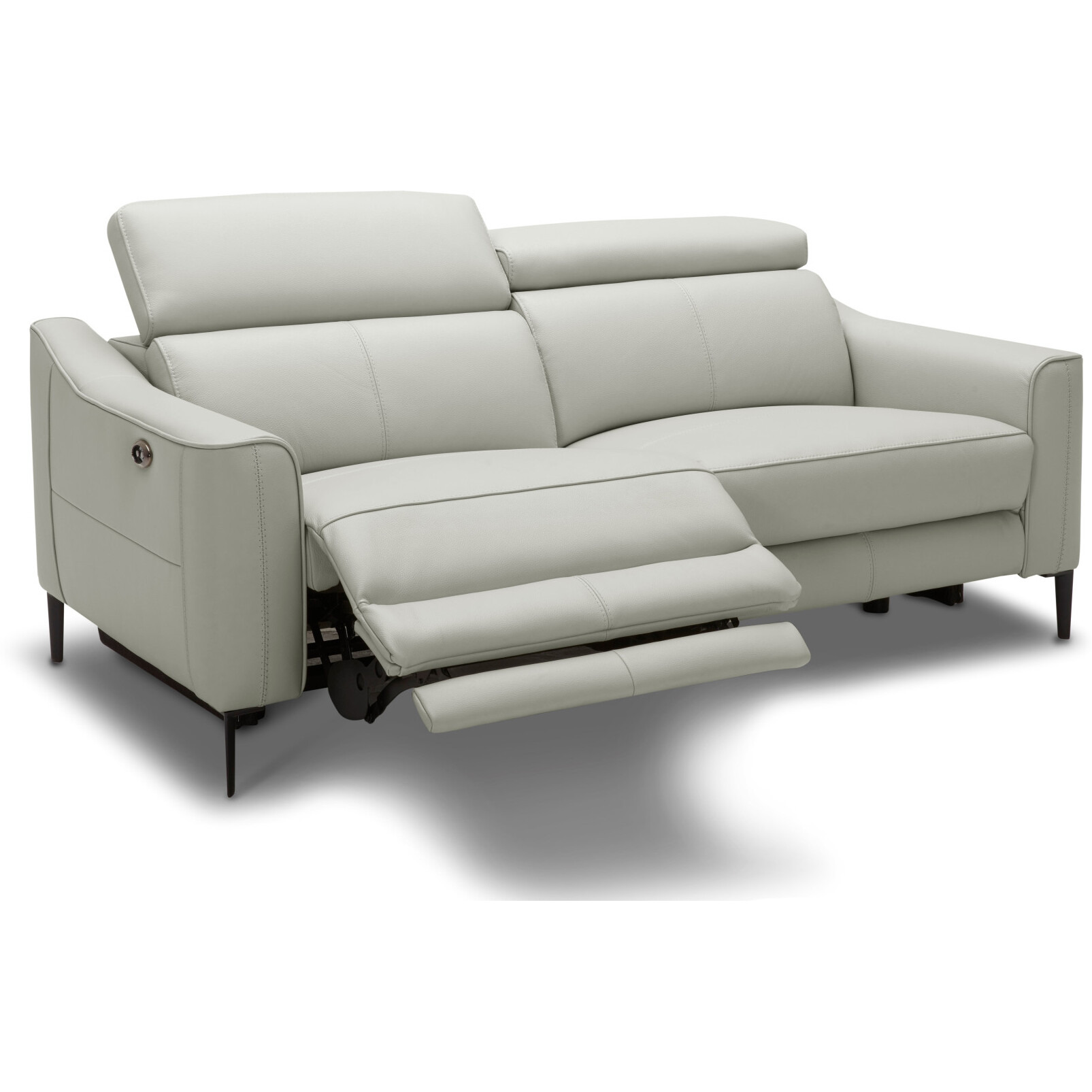 60 Grey Genuine Leather And Black Power Reclining Love Seat With Usb