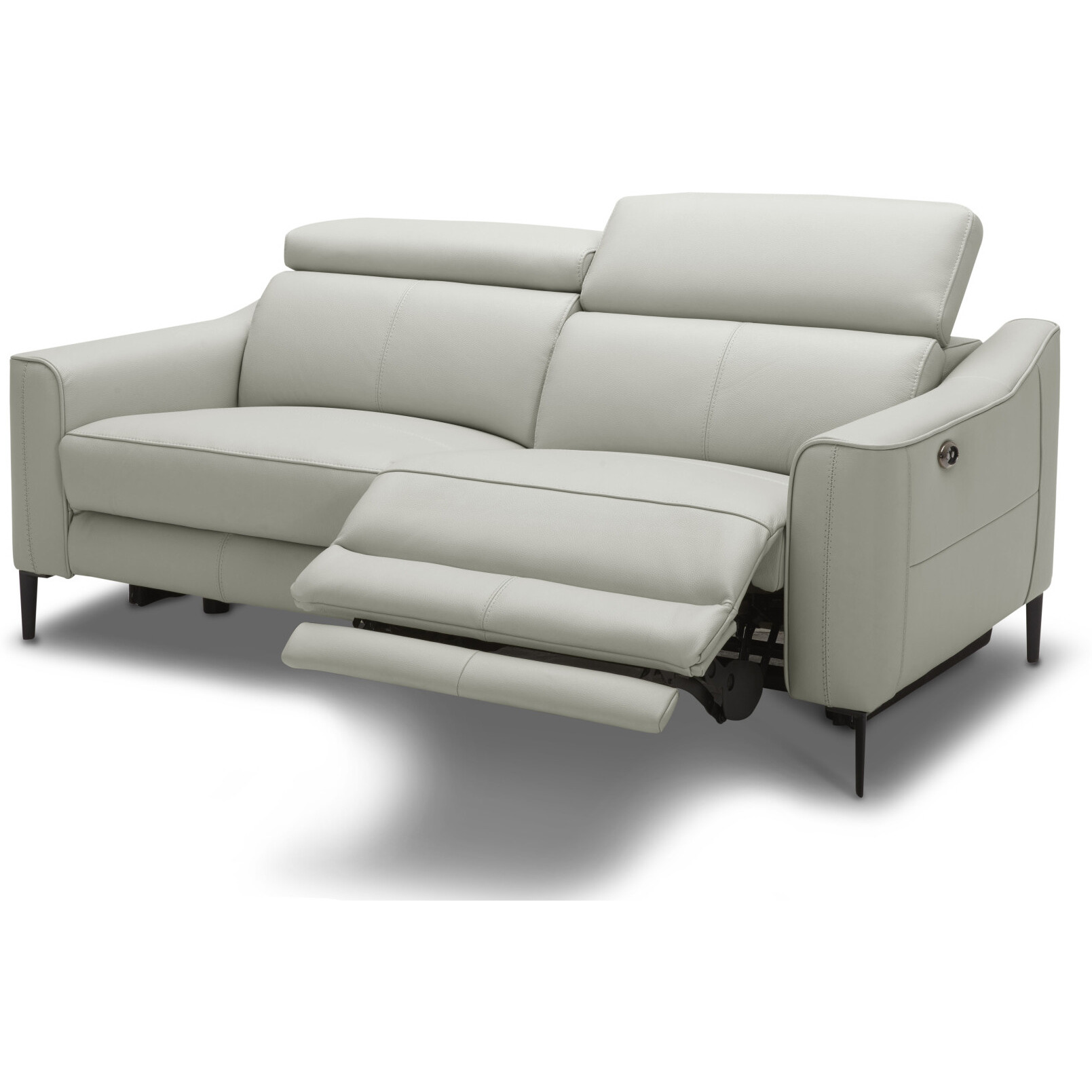 60 Grey Genuine Leather And Black Power Reclining Love Seat With Usb