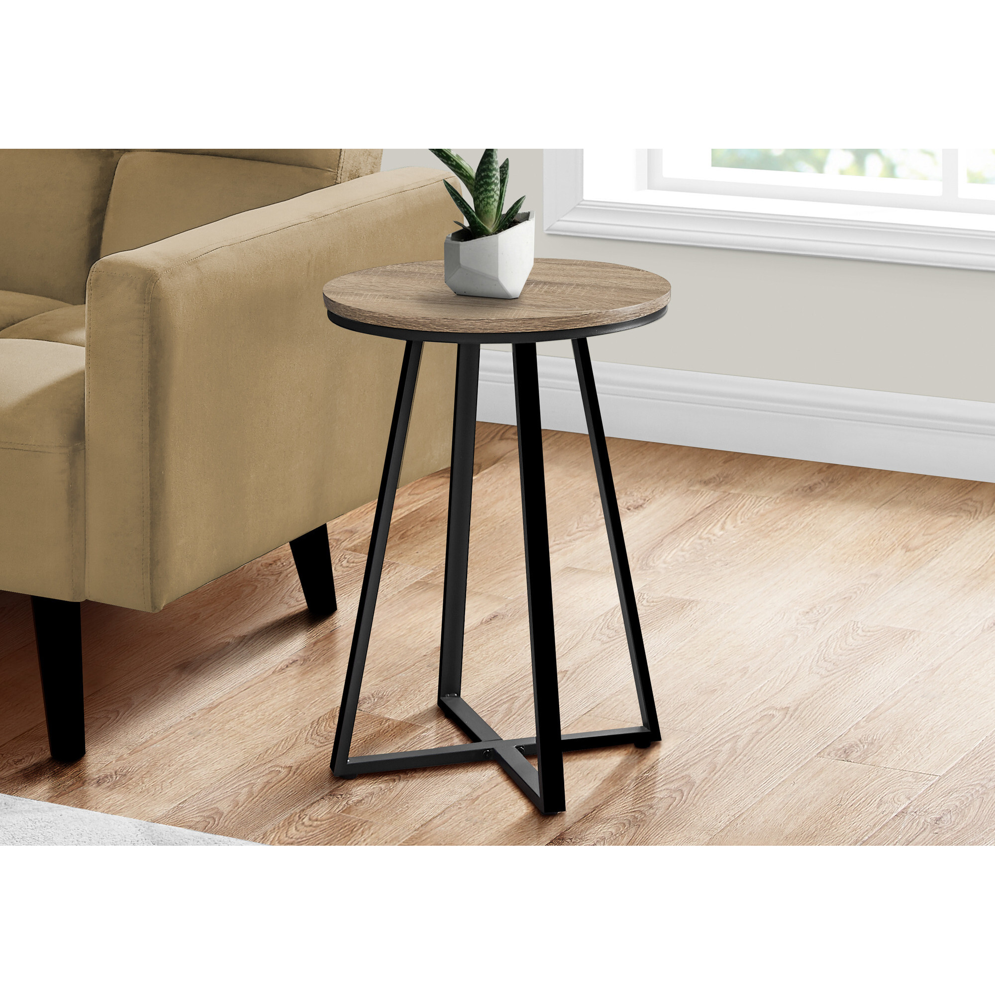 22 Black And Dark Taupe Round End Table