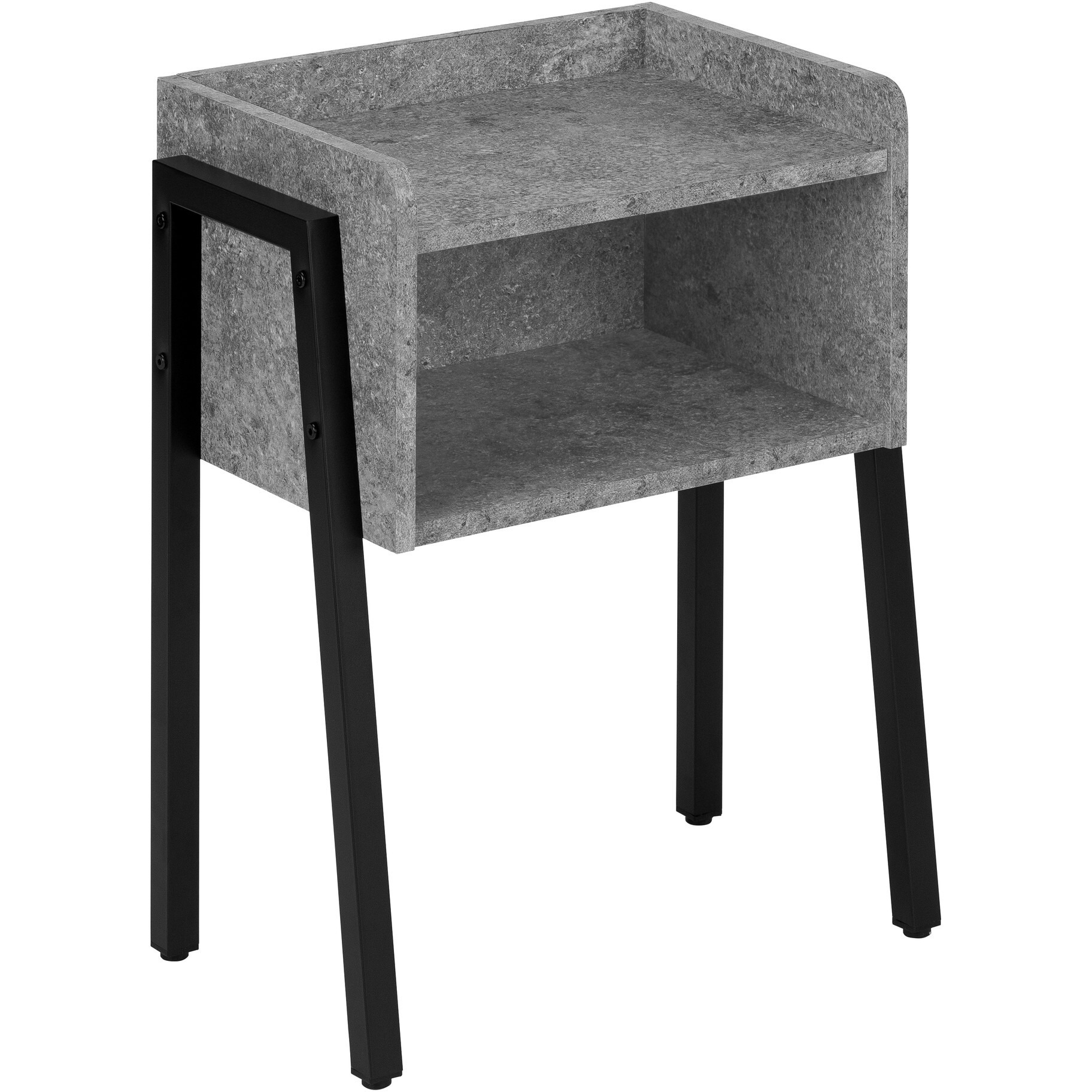 23 Black And Grey Faux Stone End Table With Shelf