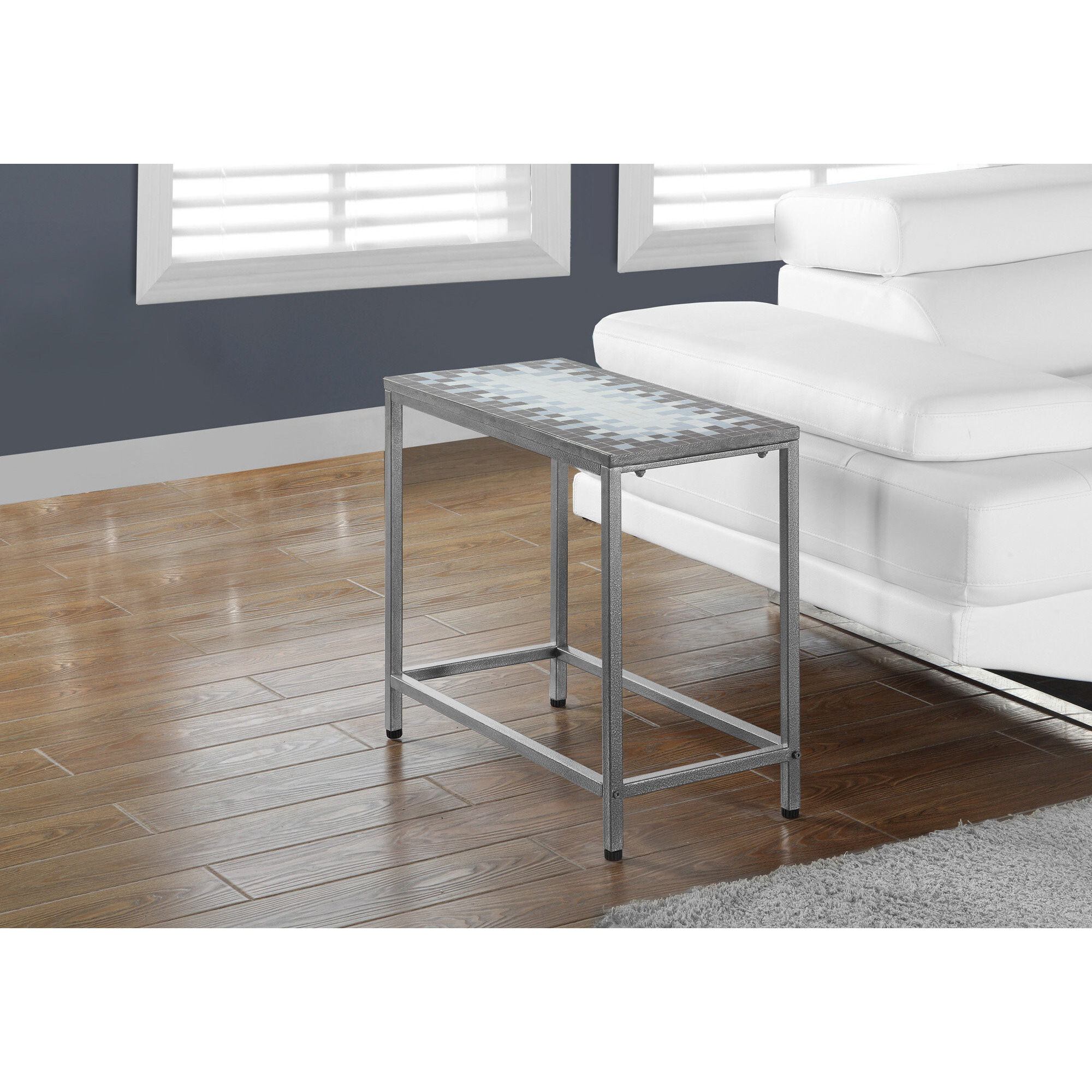 22 Gray And White Tile End Table