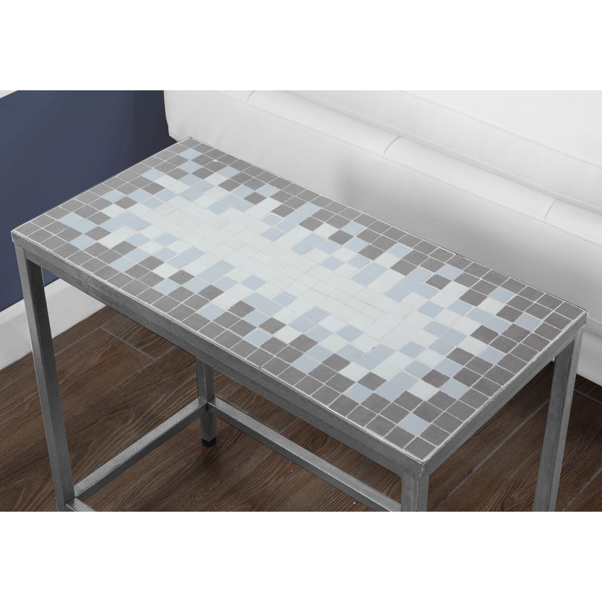 22 Gray And White Tile End Table