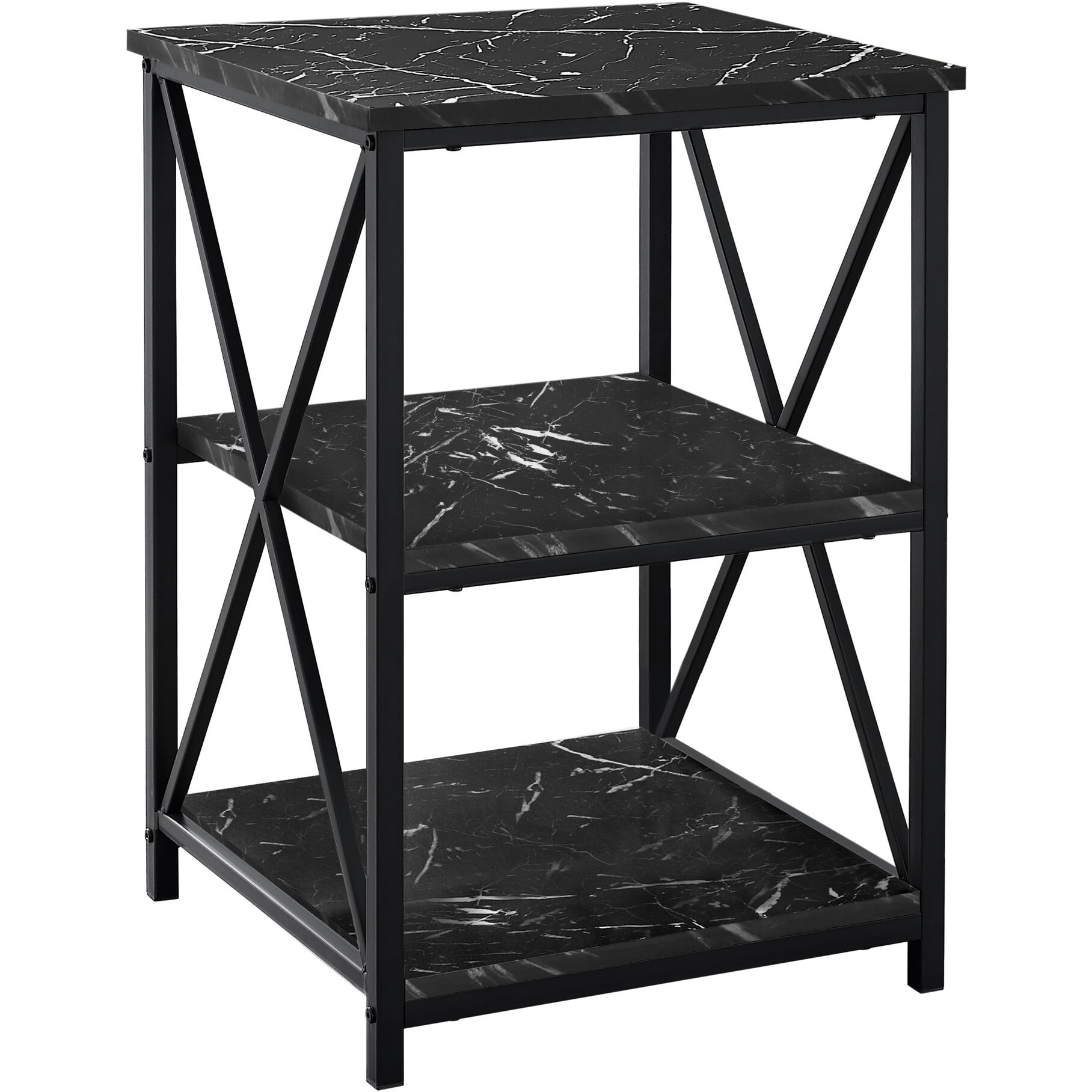 26 Black Faux Marble End Table With Two Shelves
