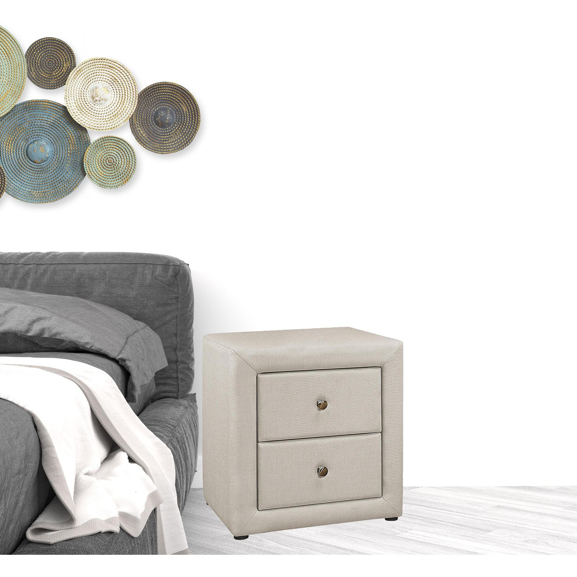 21 Beige Linen Blend Two Drawer Nightstand