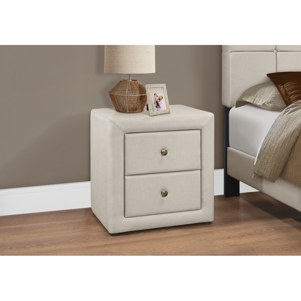 21 Beige Linen Blend Two Drawer Nightstand