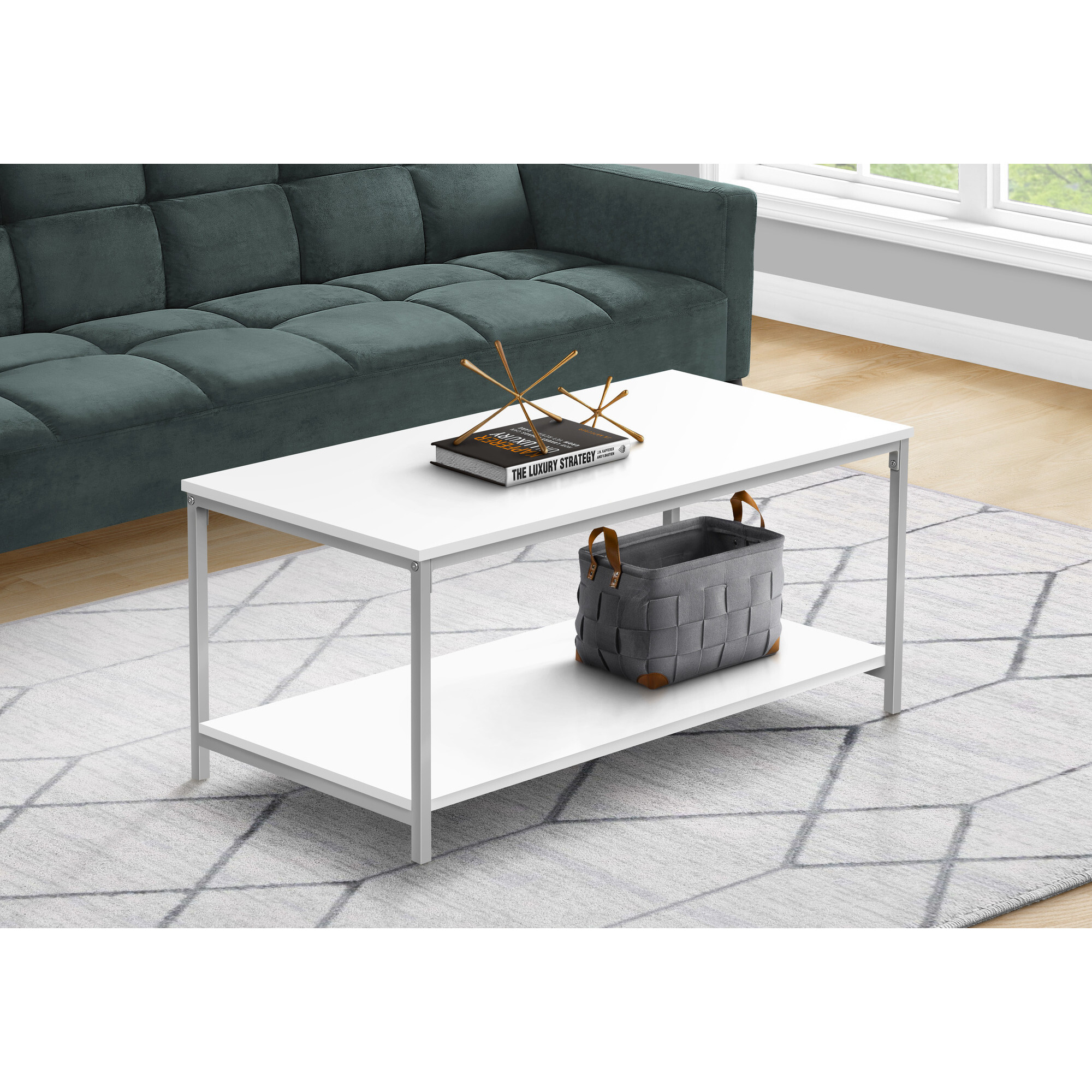 40 White And Silver Rectangular Coffee Table