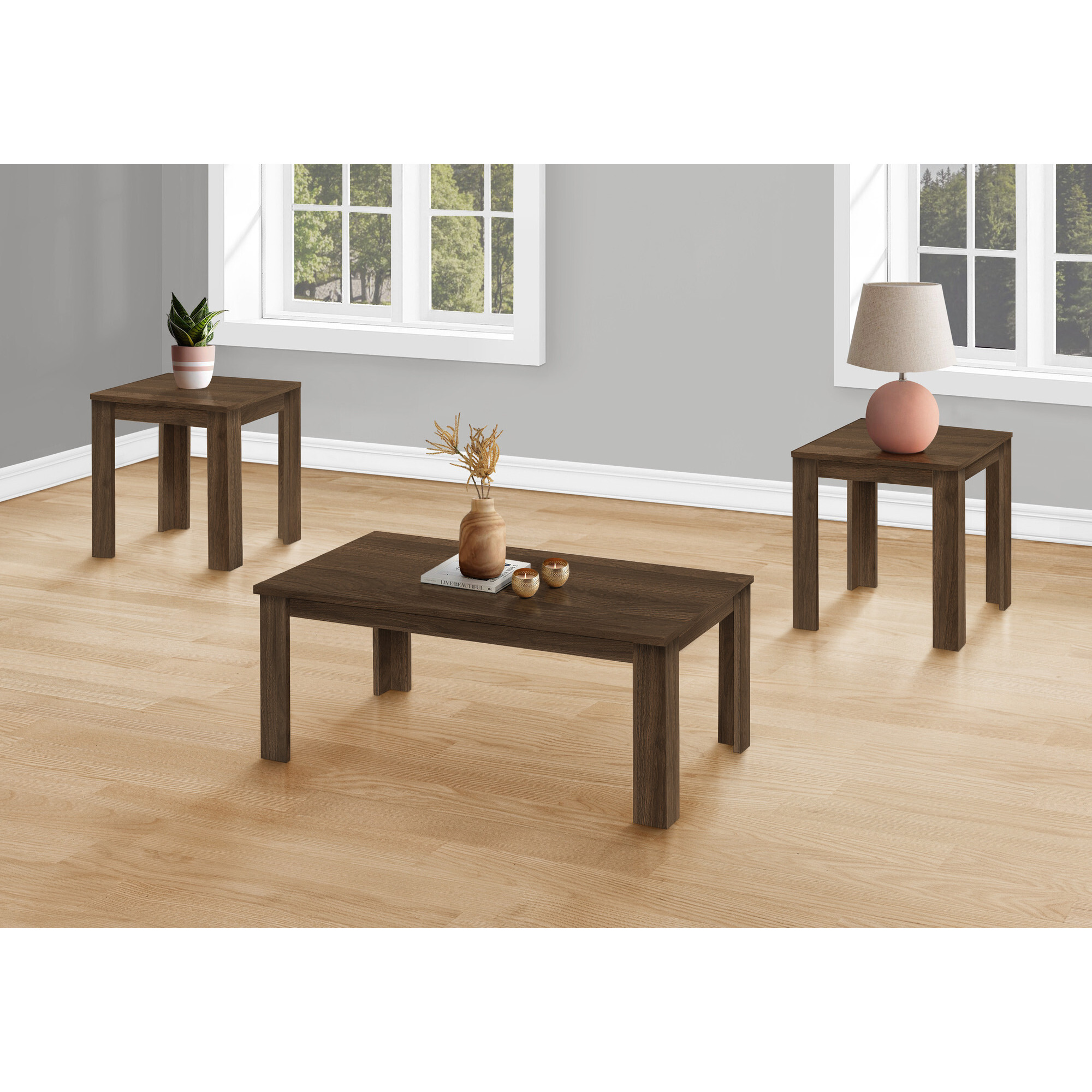 Set Of Three 44 Dark Brown Rectangular Coffee Table