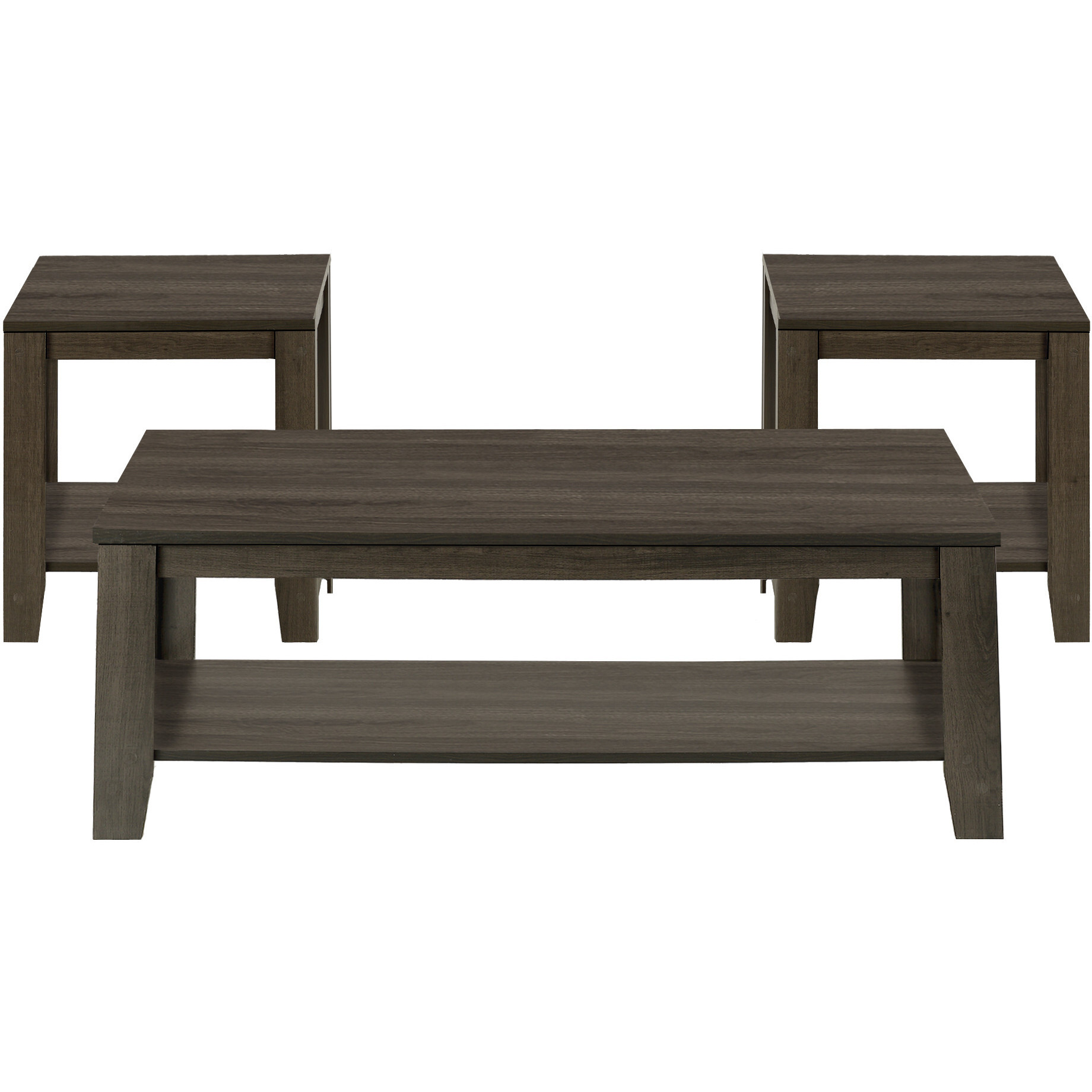 Set Of Three 42 Oak Rectangular Coffee Table With Three Shelves