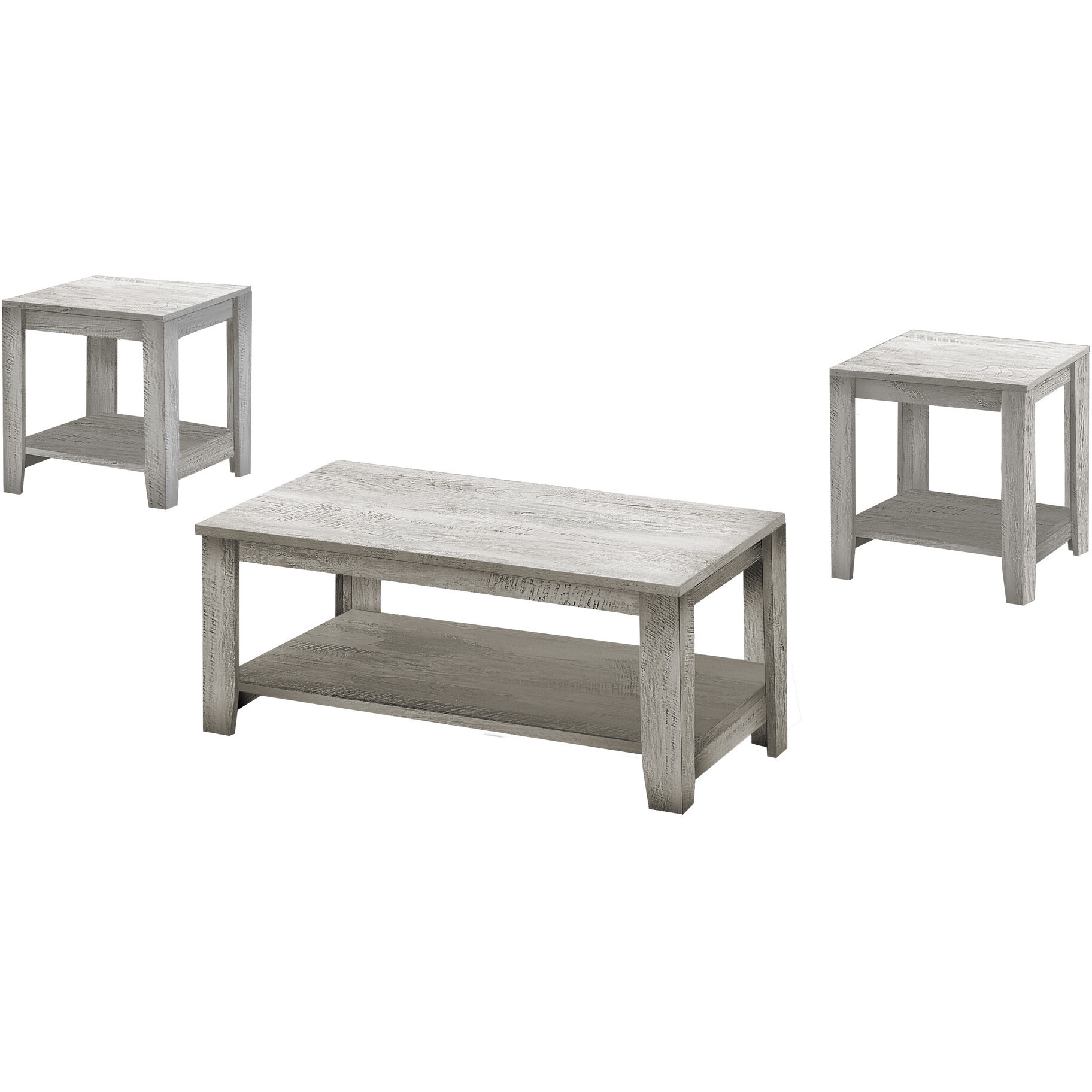 Set Of Three 42 Gray Rectangular Coffee Table With Three Shelves