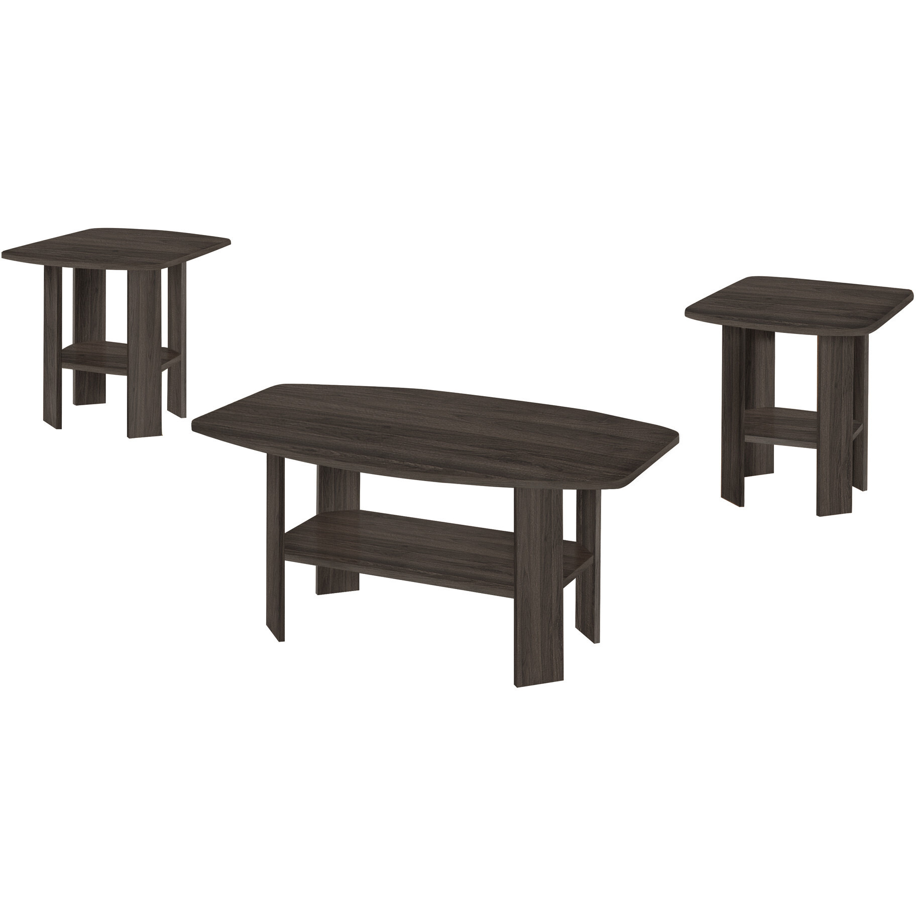 Set Of Three 36 Oak Rectangular Coffee Table With Three Shelves