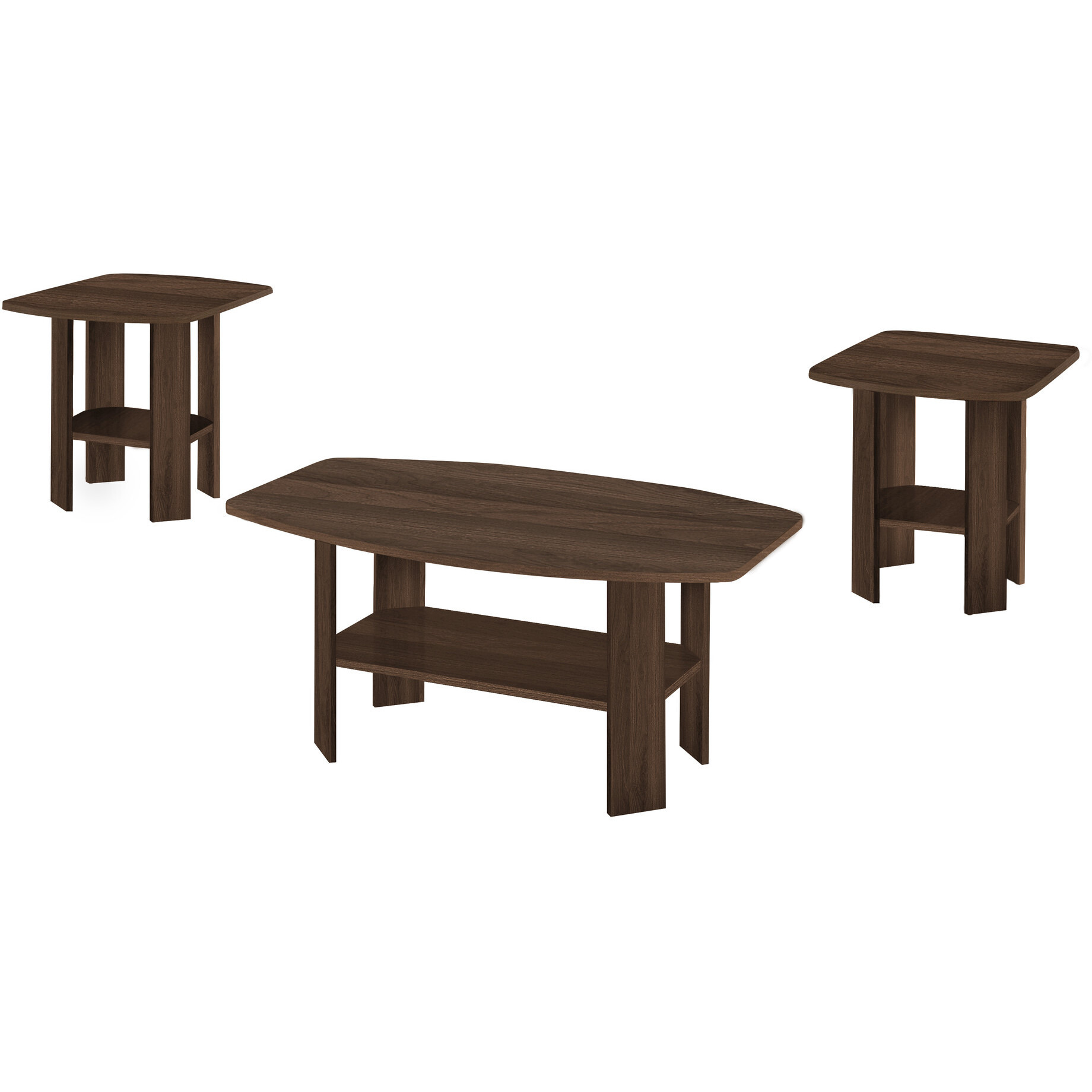 Set Of Three 36 Dark Walnut Rectangular Coffee Table With Three Shelves