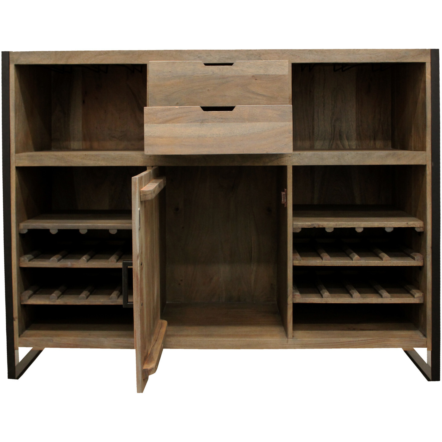 55 Gray And Black Solid Wood Sled Console Table With Storage With Storage