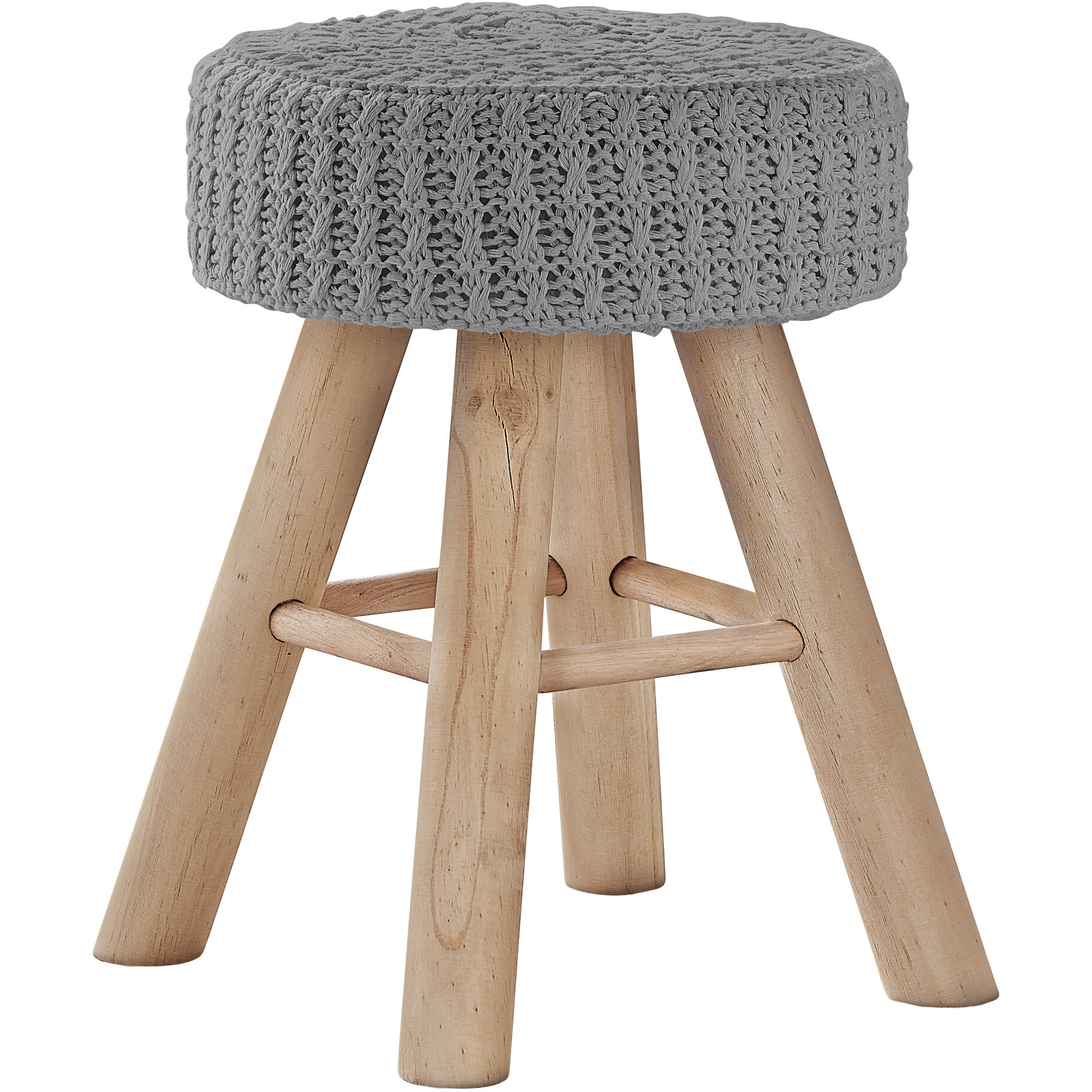 12 Gray Cotton Blend And Natural Round Ottoman