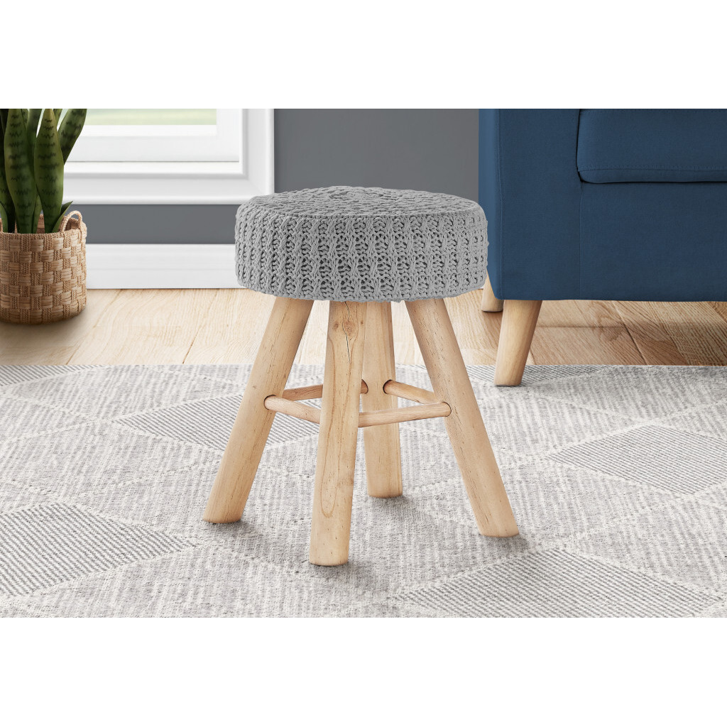 12 Gray Cotton Blend And Natural Round Ottoman