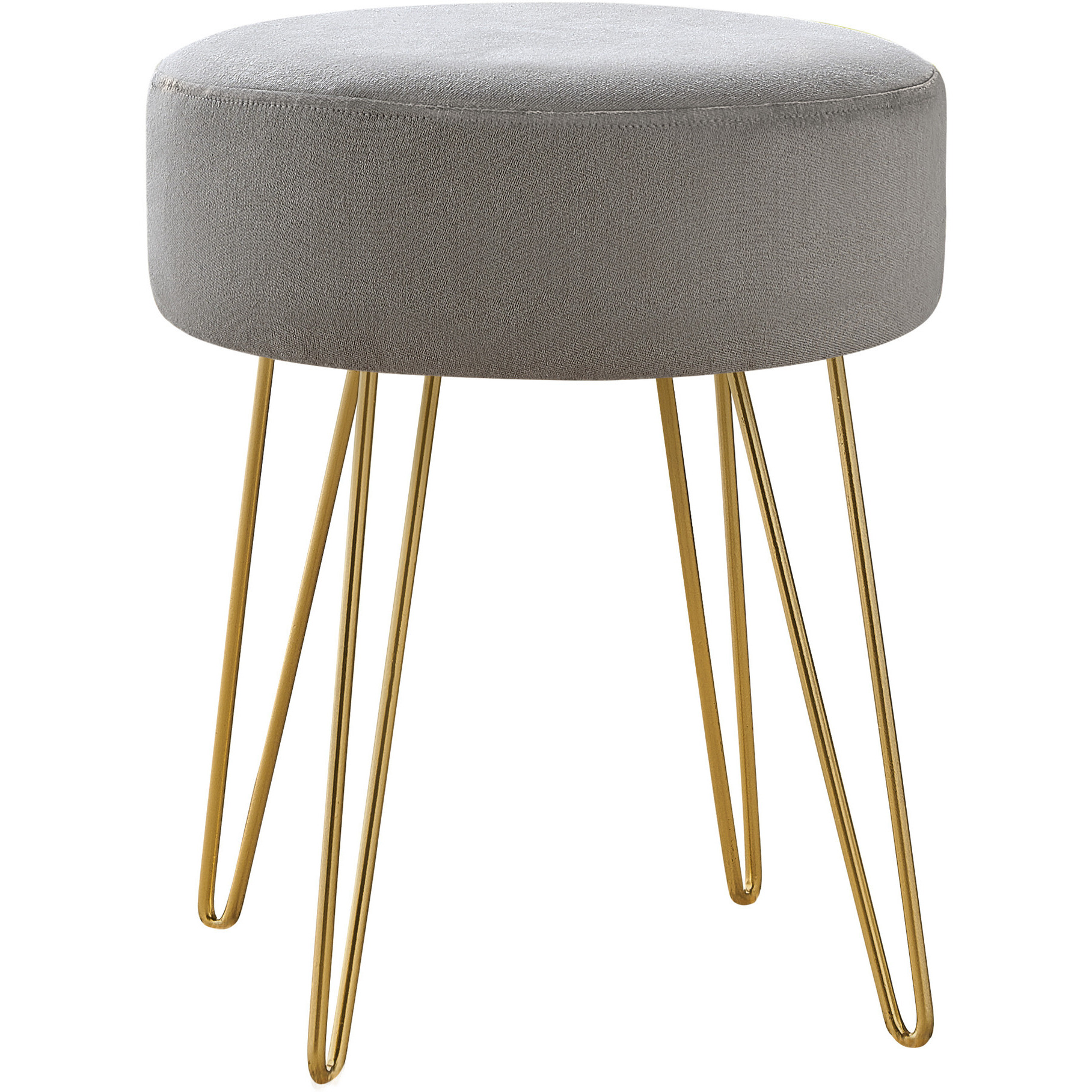 14 Gray Velvet And Gold Round Ottoman