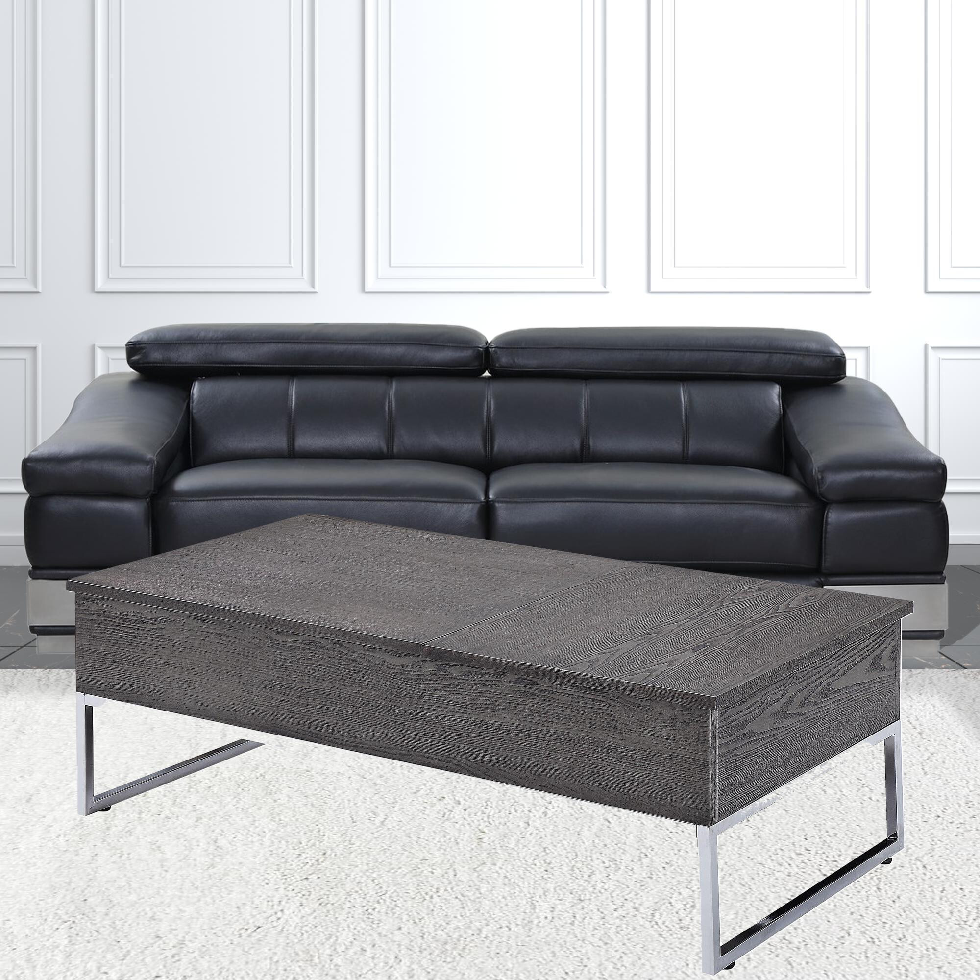 47 Chrome And Gray Oak Rectangular Lift Top Coffee Table