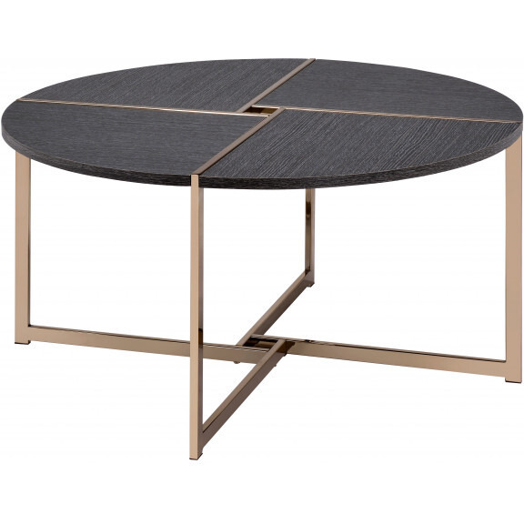 35 Champagne And Black Round Coffee Table