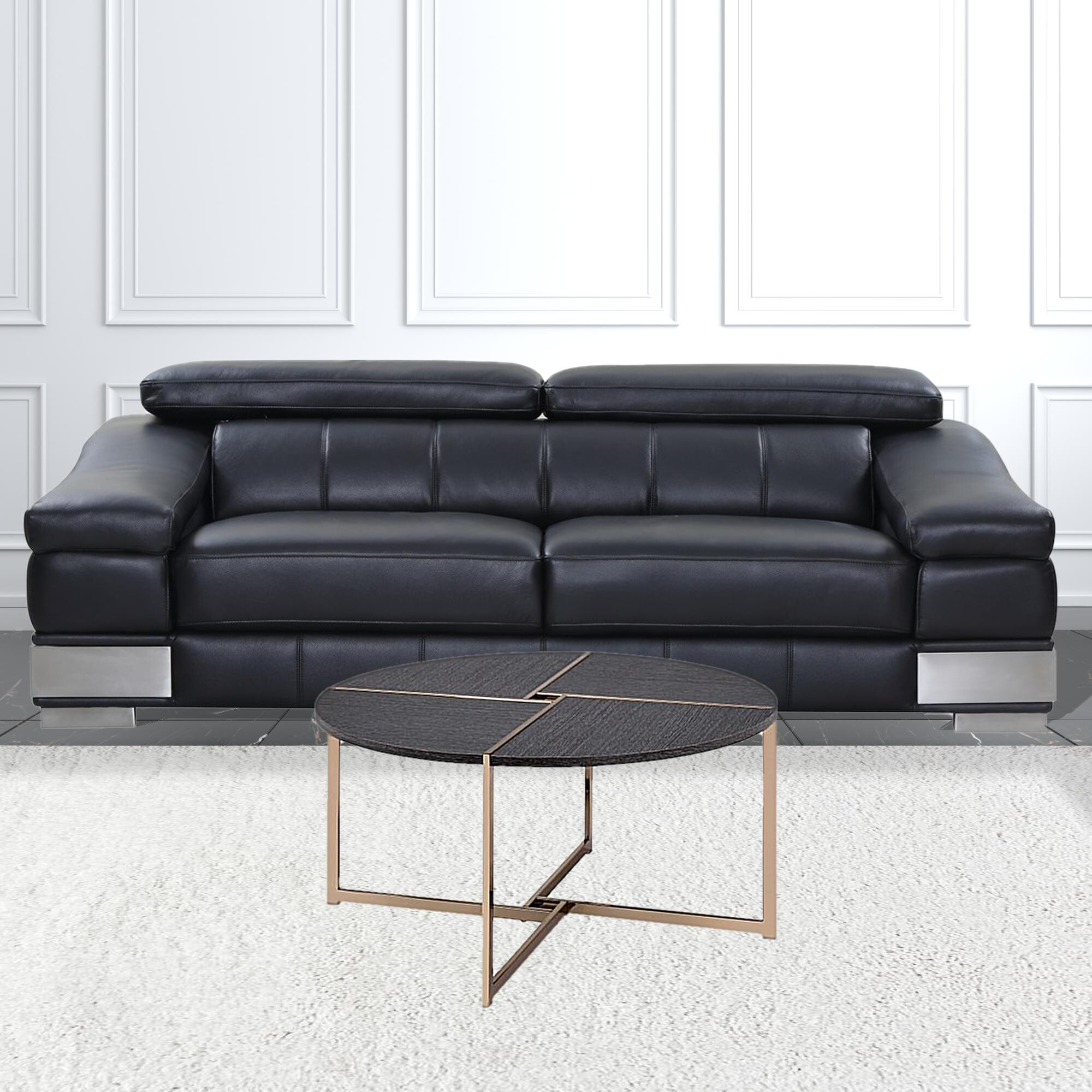 35 Champagne And Black Round Coffee Table