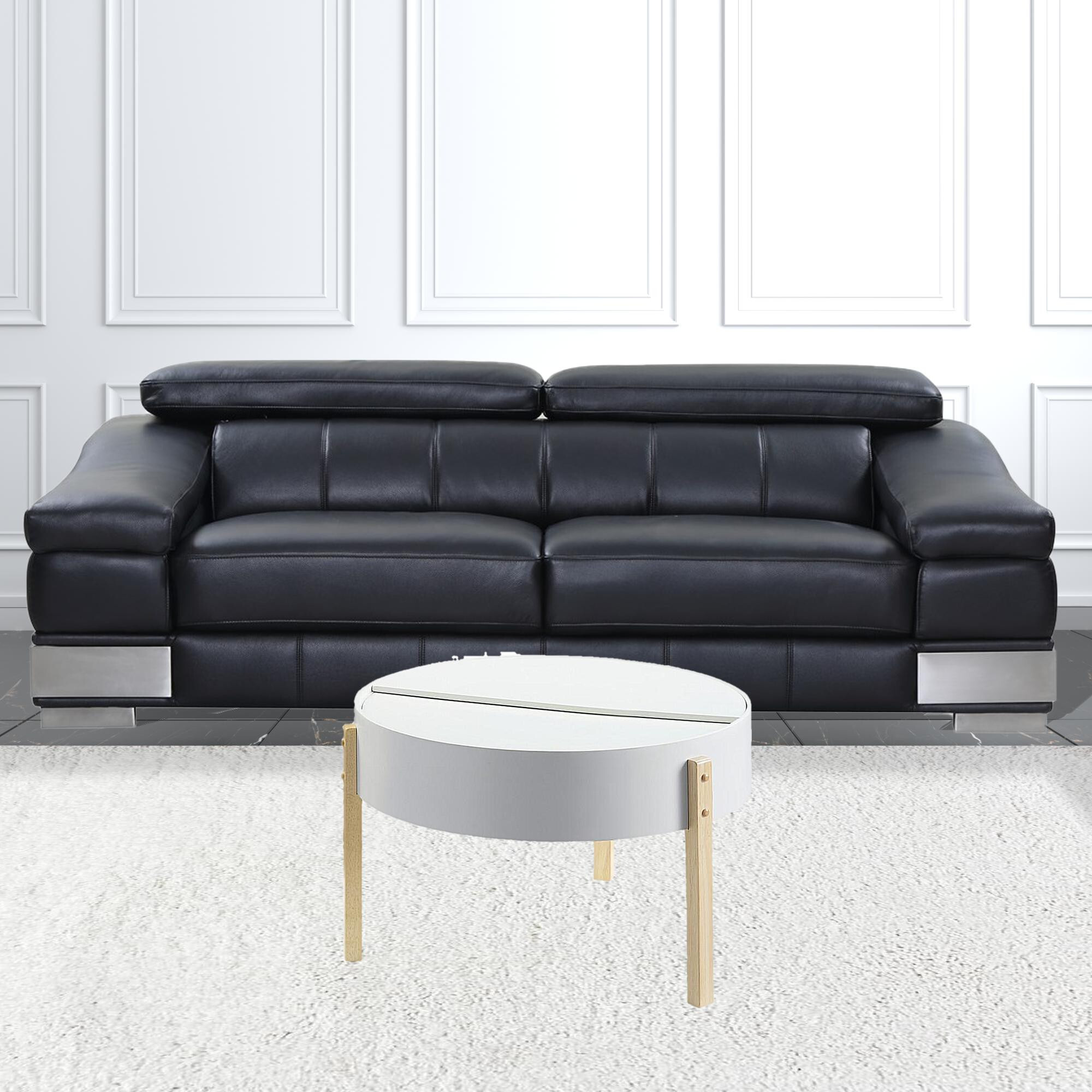 32 Natural Brown And White Round Coffee Table