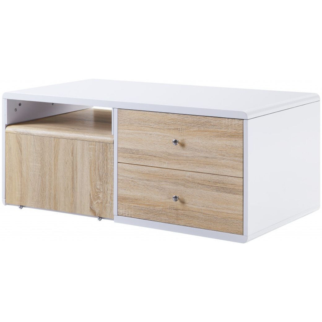 47 White High Gloss Manufactured Wood Rectangular Coffee Table With Four Drawers