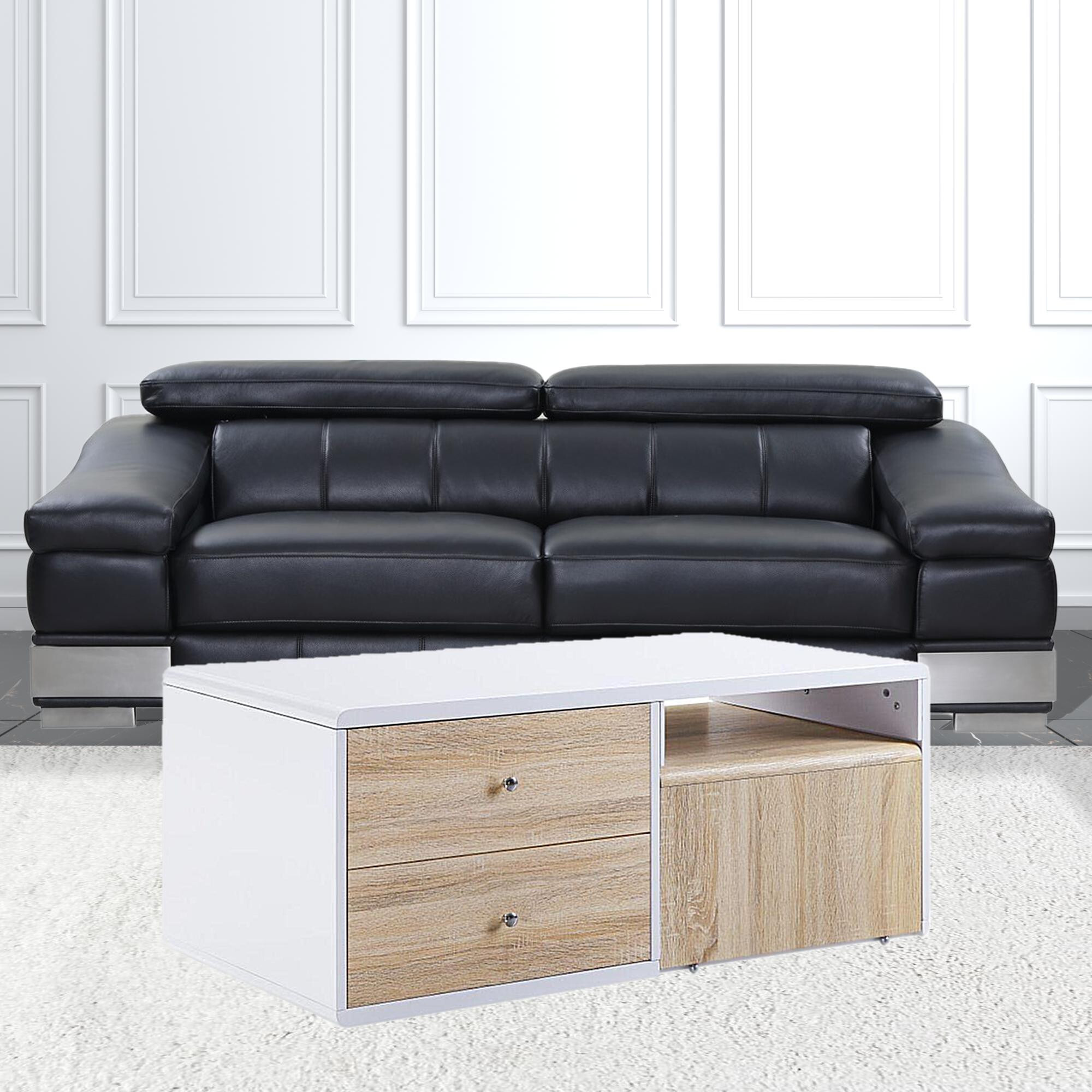47 White High Gloss Manufactured Wood Rectangular Coffee Table With Four Drawers