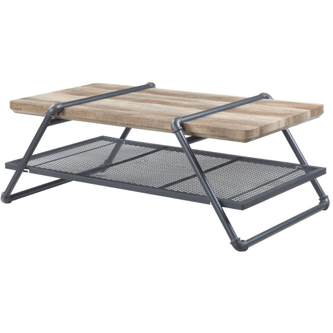 47 Sandy Gray And Oak Paper Veneer And Metal Rectangular Coffee Table With Shelf