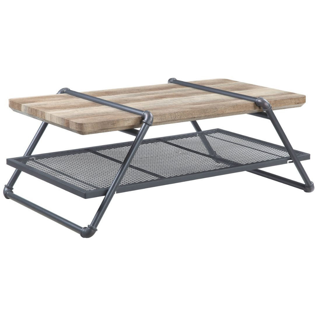 47 Sandy Gray And Oak Paper Veneer And Metal Rectangular Coffee Table With Shelf